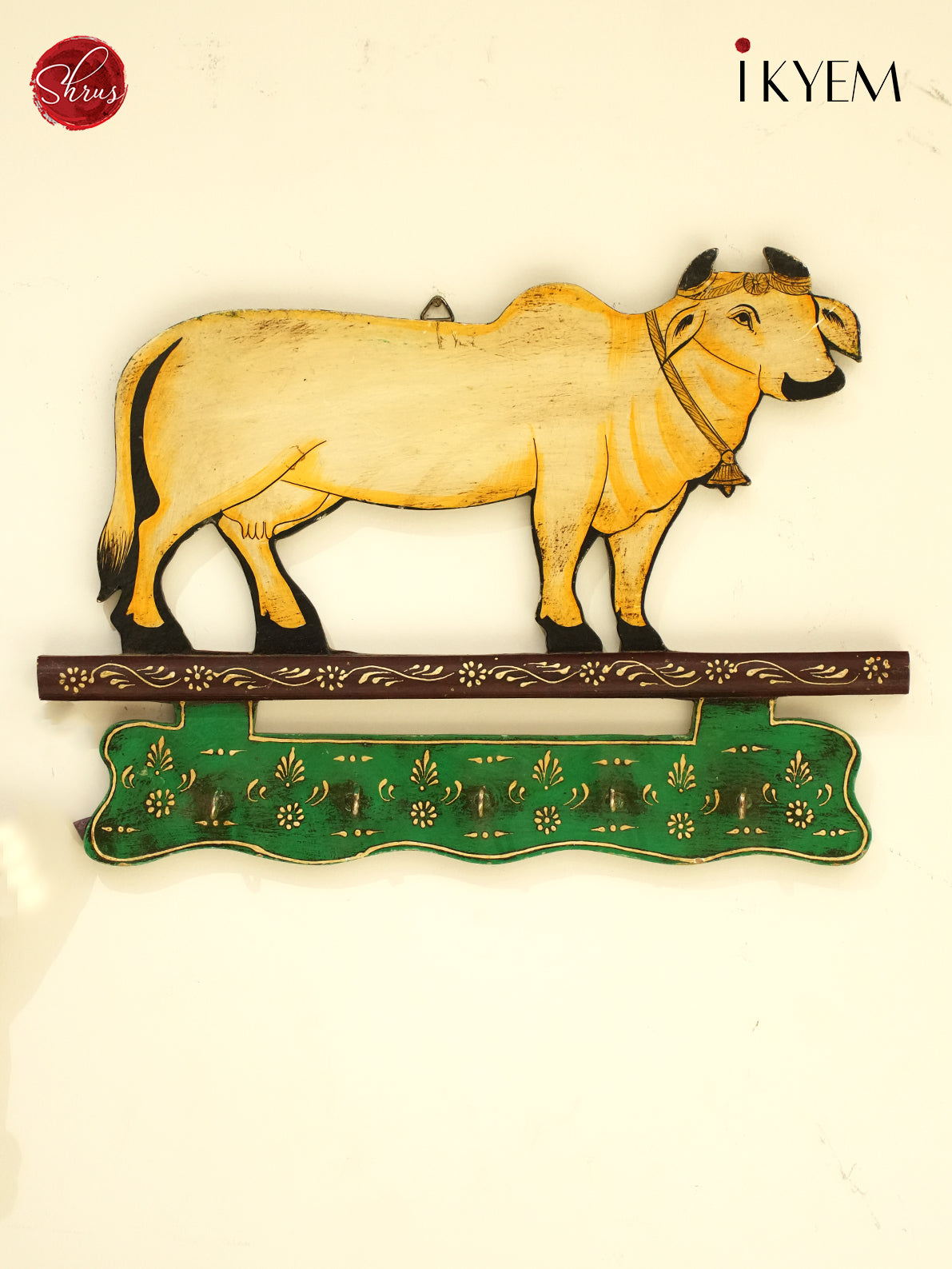 Wooden cow hand painted key holder