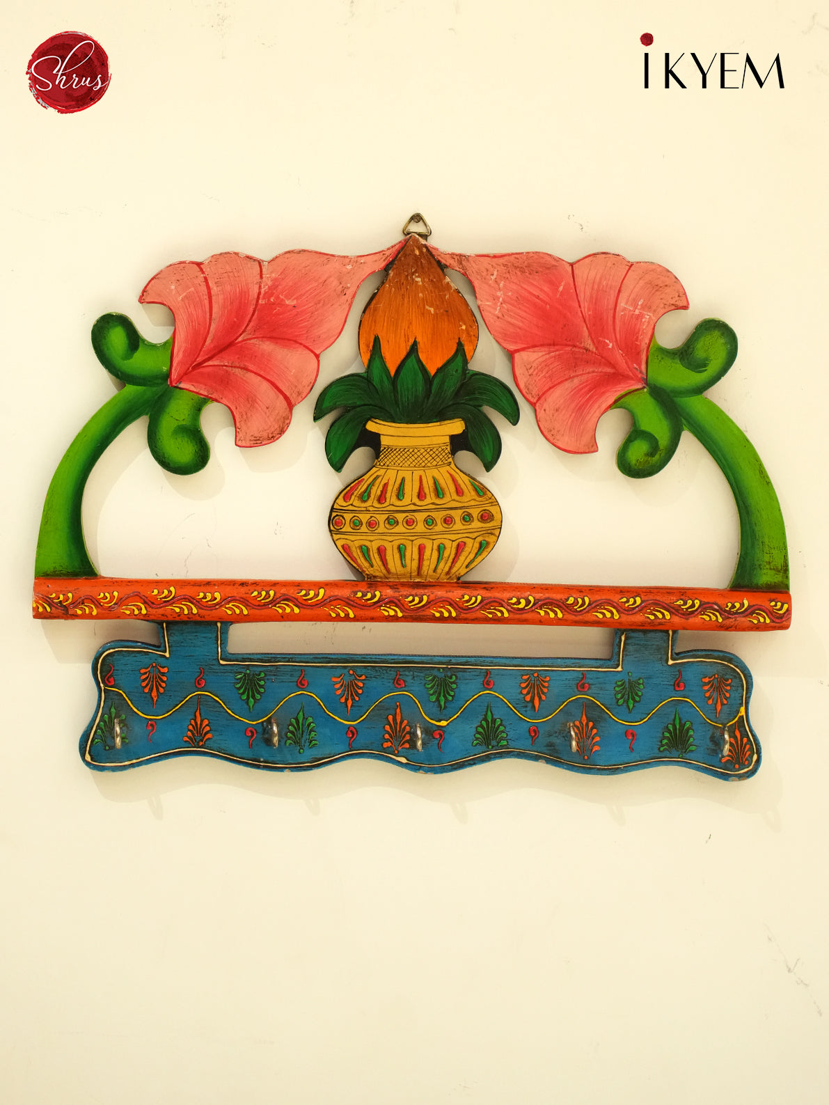 Wooden hand painted kumbh key holder