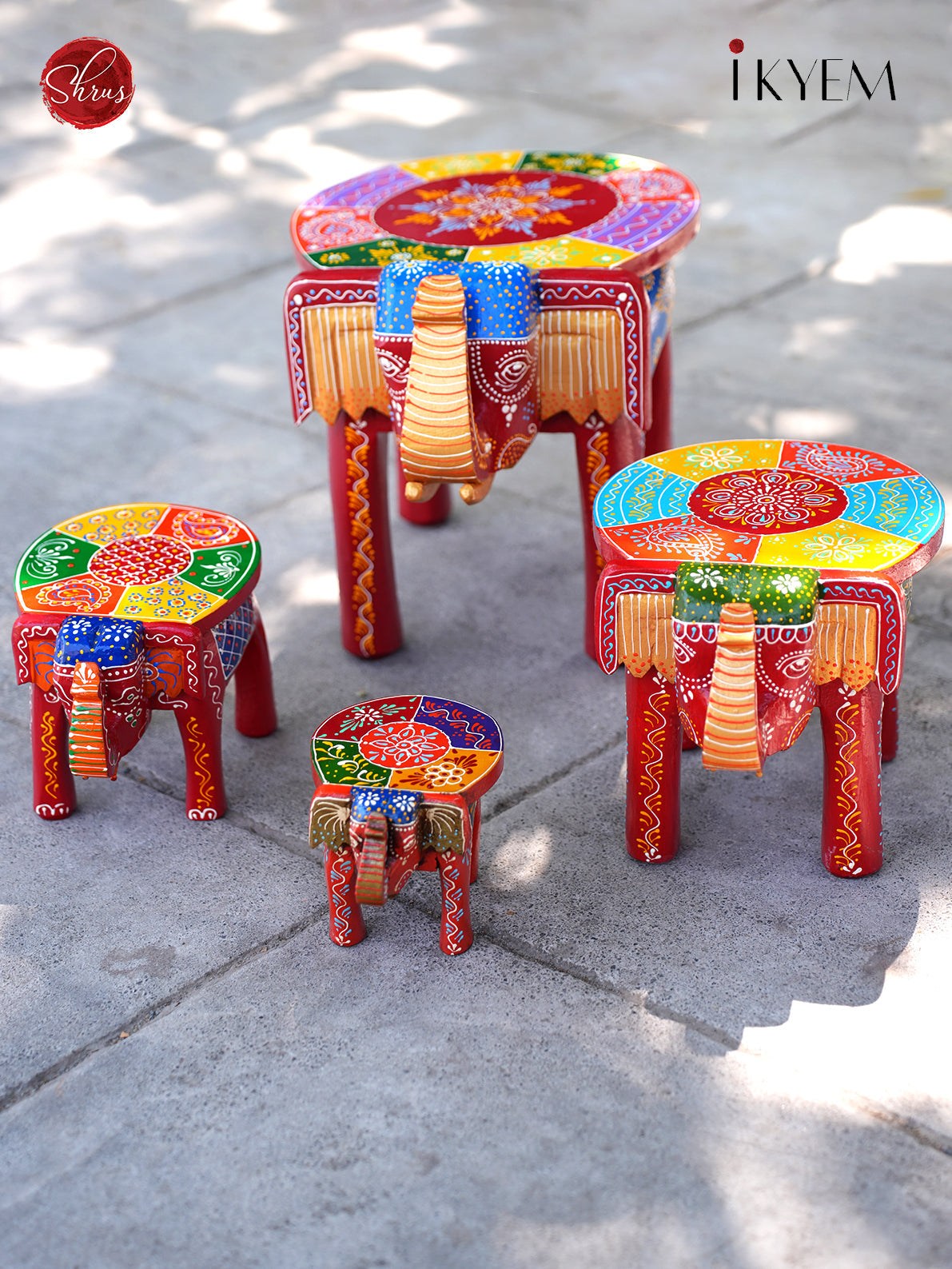 Wooden Handpainted Elephant Stool