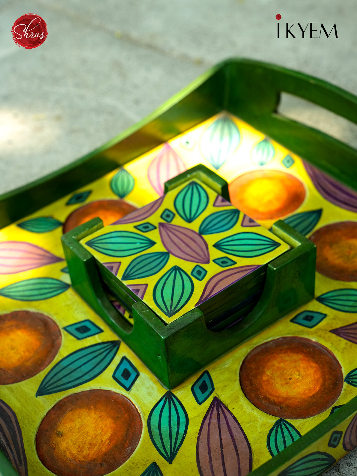 Wooden Tray With Tea Coaster