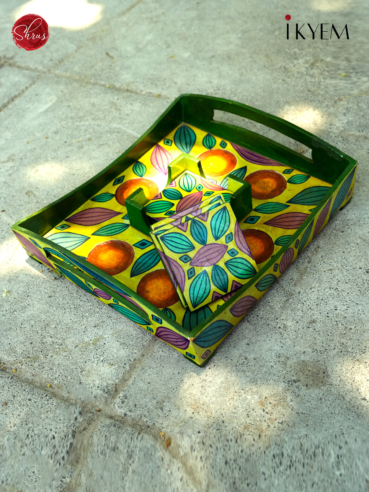 Wooden Tray With Tea Coaster