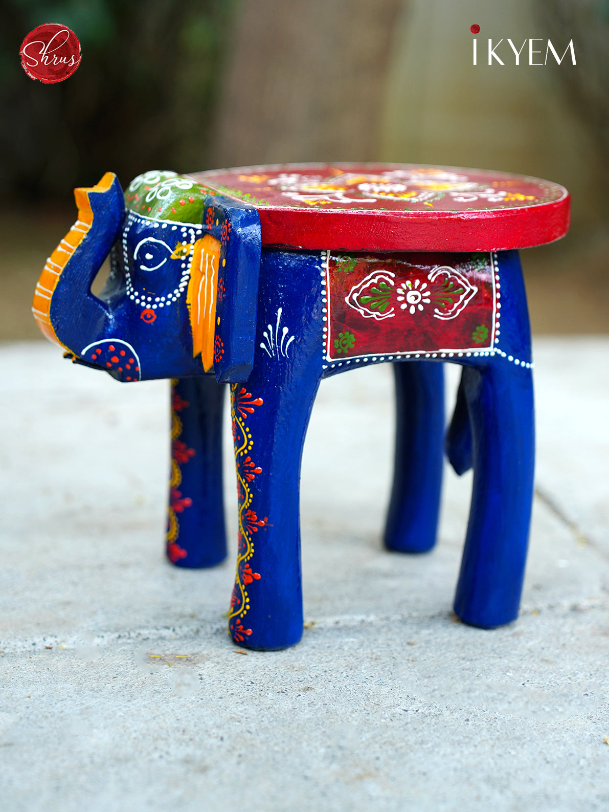 Handpainted Wooden Elephant Stool