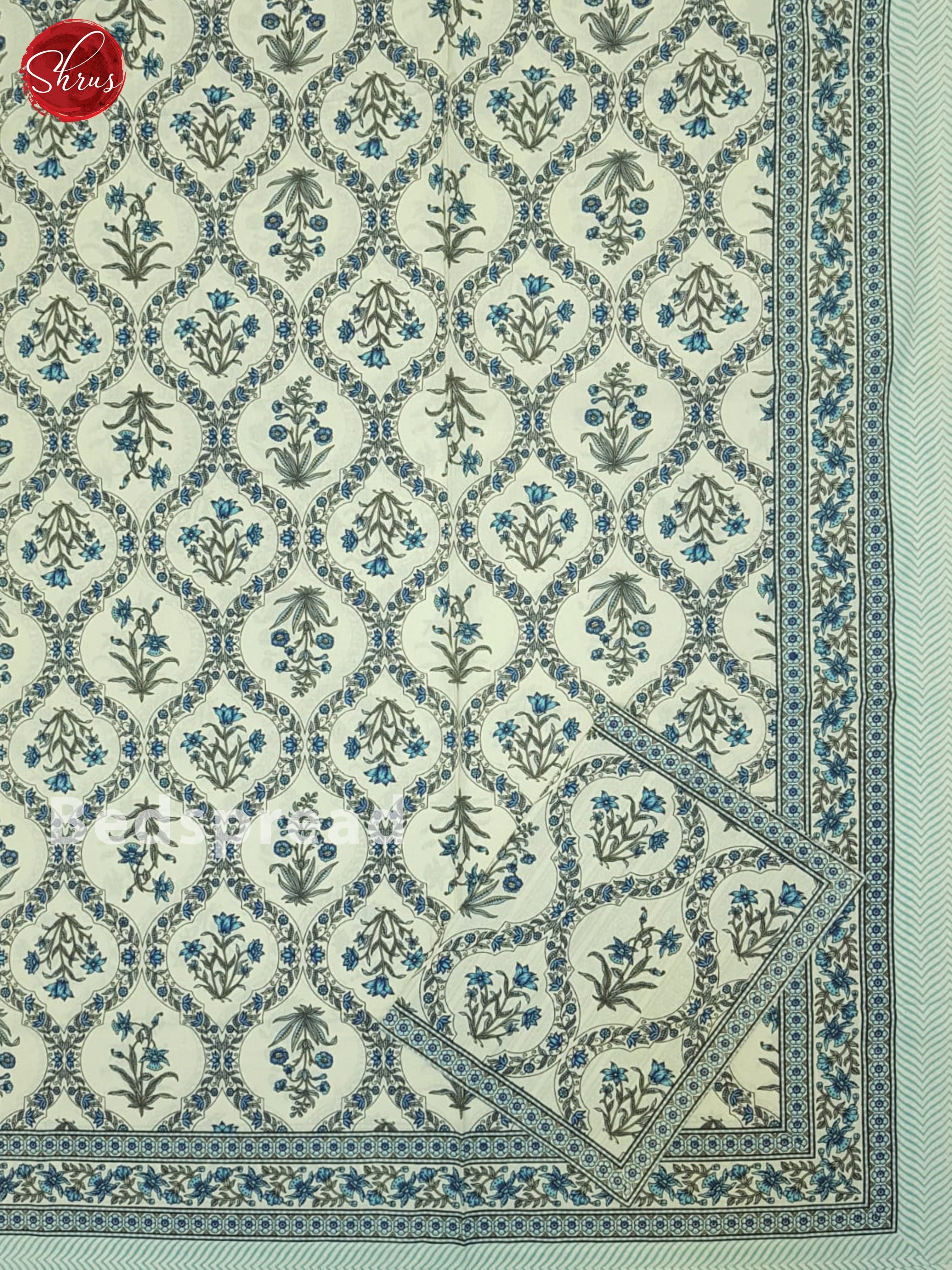 Cream And Blue- Jaipur Block Printed Double Bed Spread - Shop on ShrusEternity.com