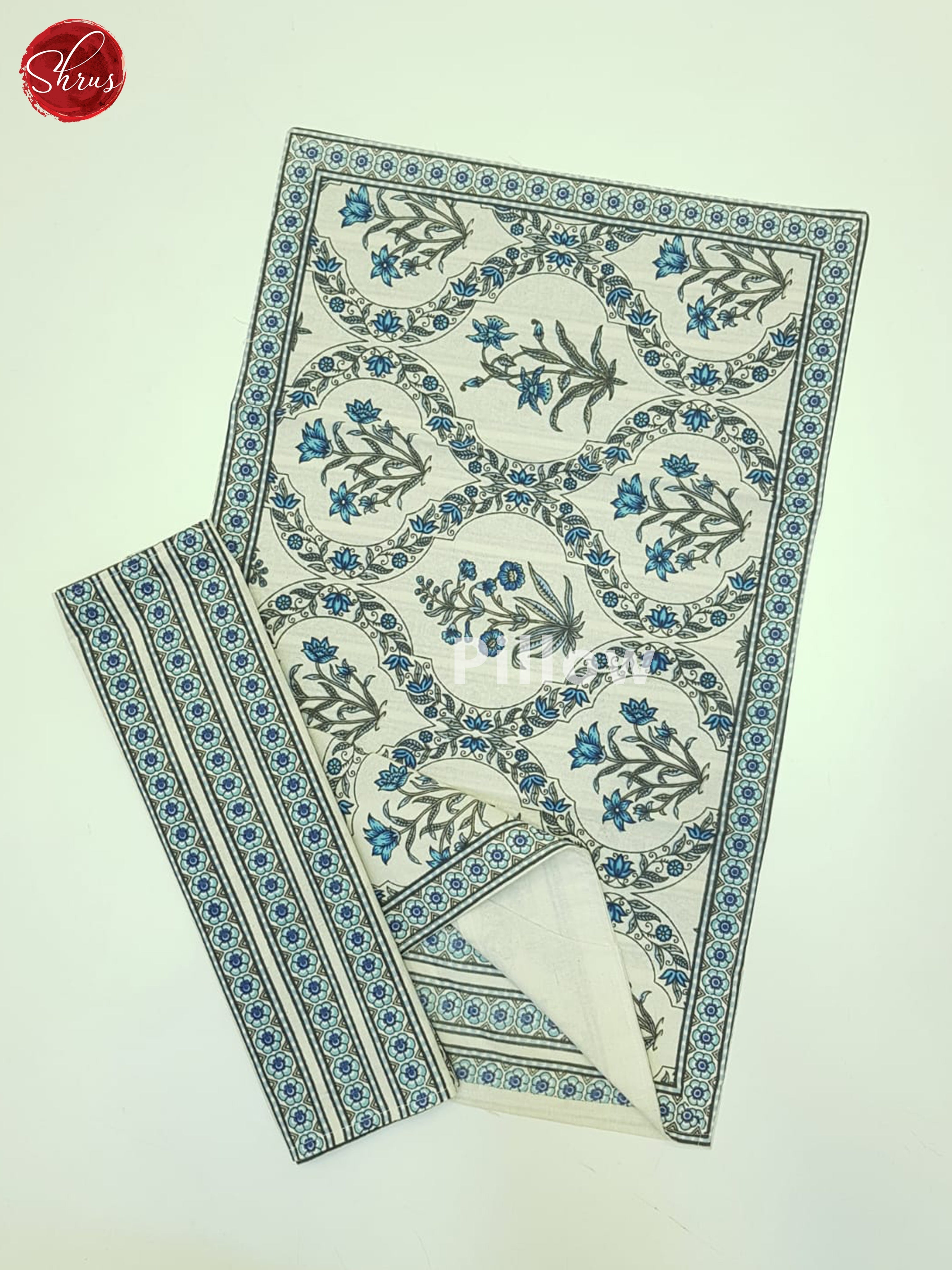 Cream And Blue- Jaipur Block Printed Double Bed Spread - Shop on ShrusEternity.com