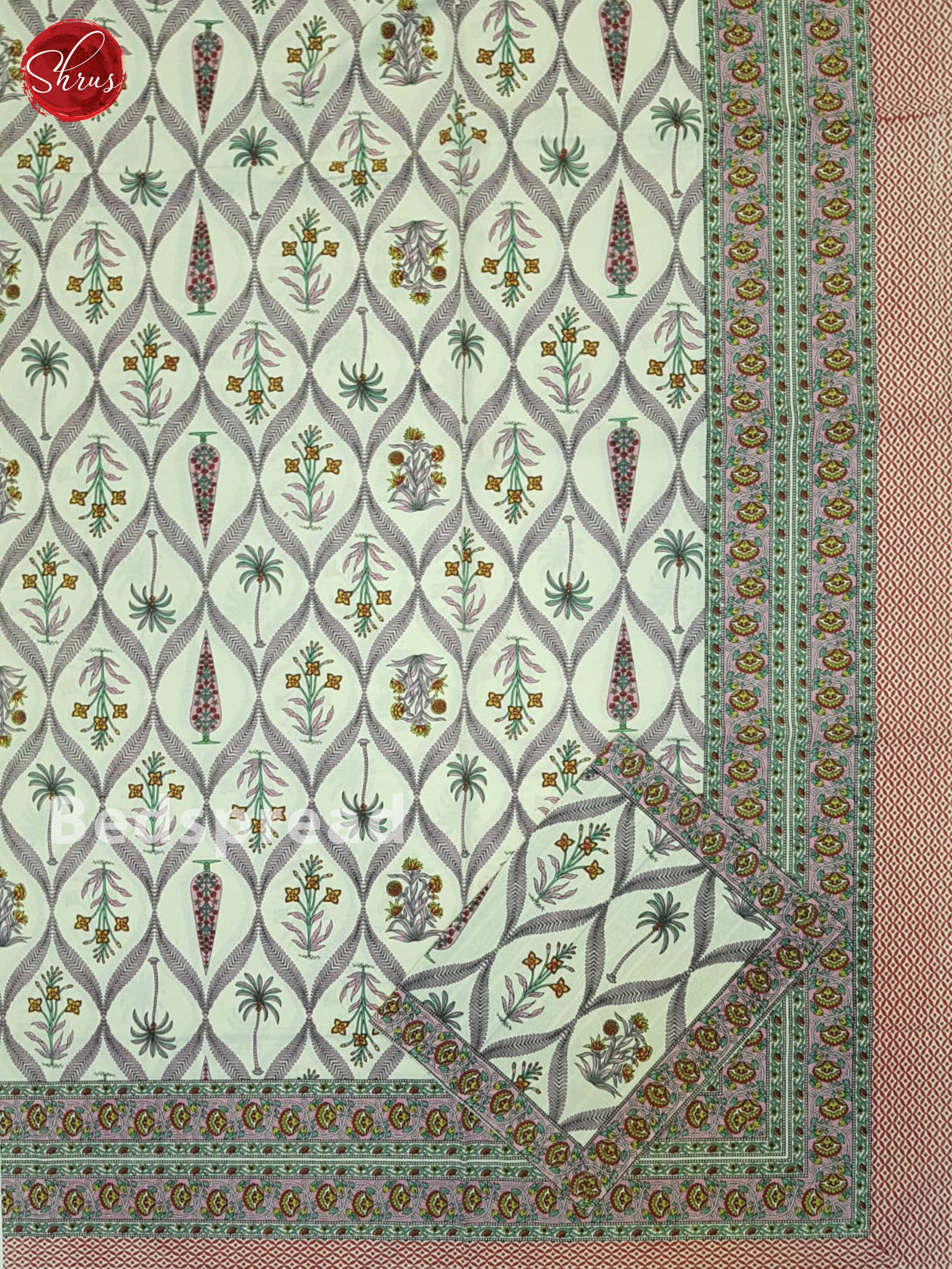 Cream & Pink - Jaipuri Block Printed Cotton Double Bedsheet - Shop on ShrusEternity.com