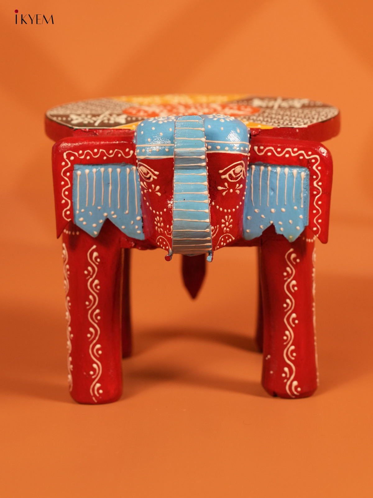 Hand painted Wooden Elephant Stool - 6inch