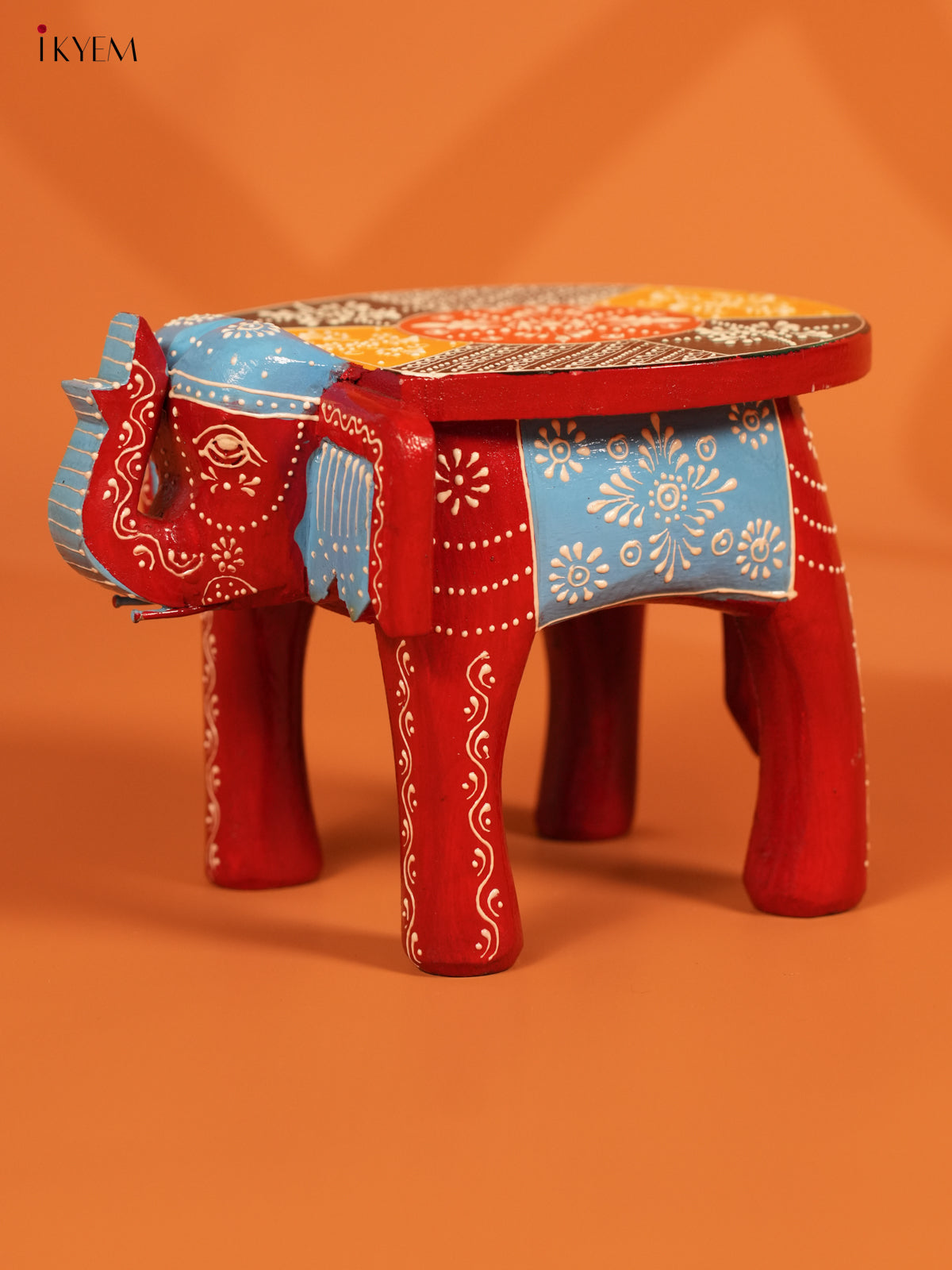 Hand painted Wooden Elephant Stool - 6inch