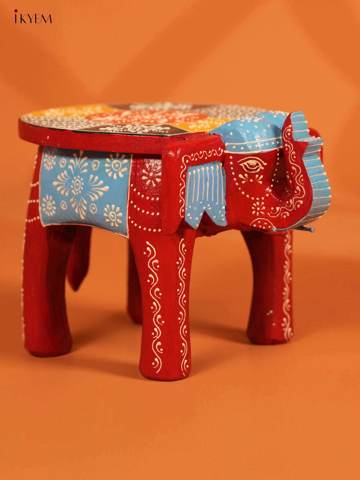 Hand painted Wooden Elephant Stool - 6inch