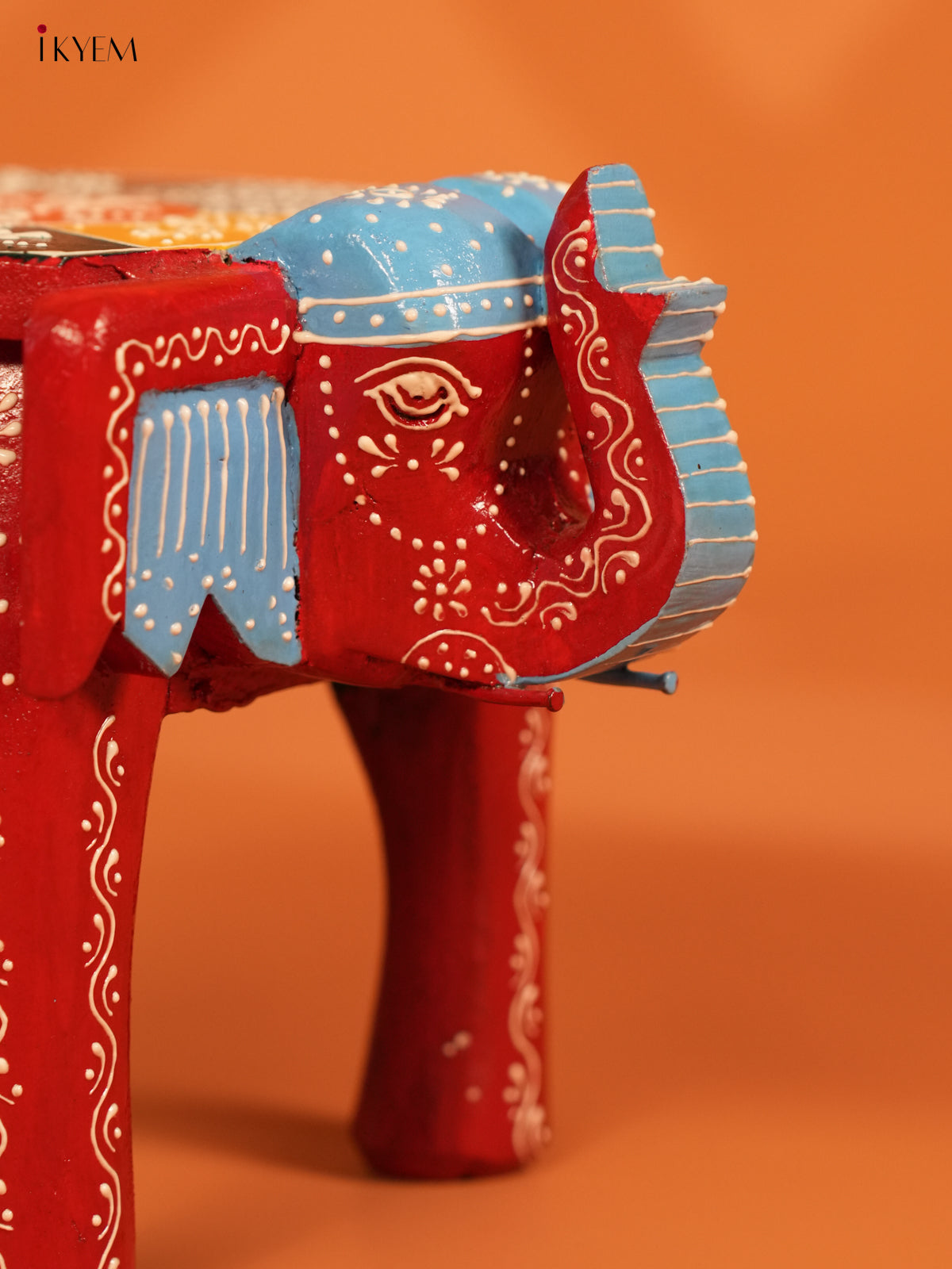 Hand painted Wooden Elephant Stool - 6inch