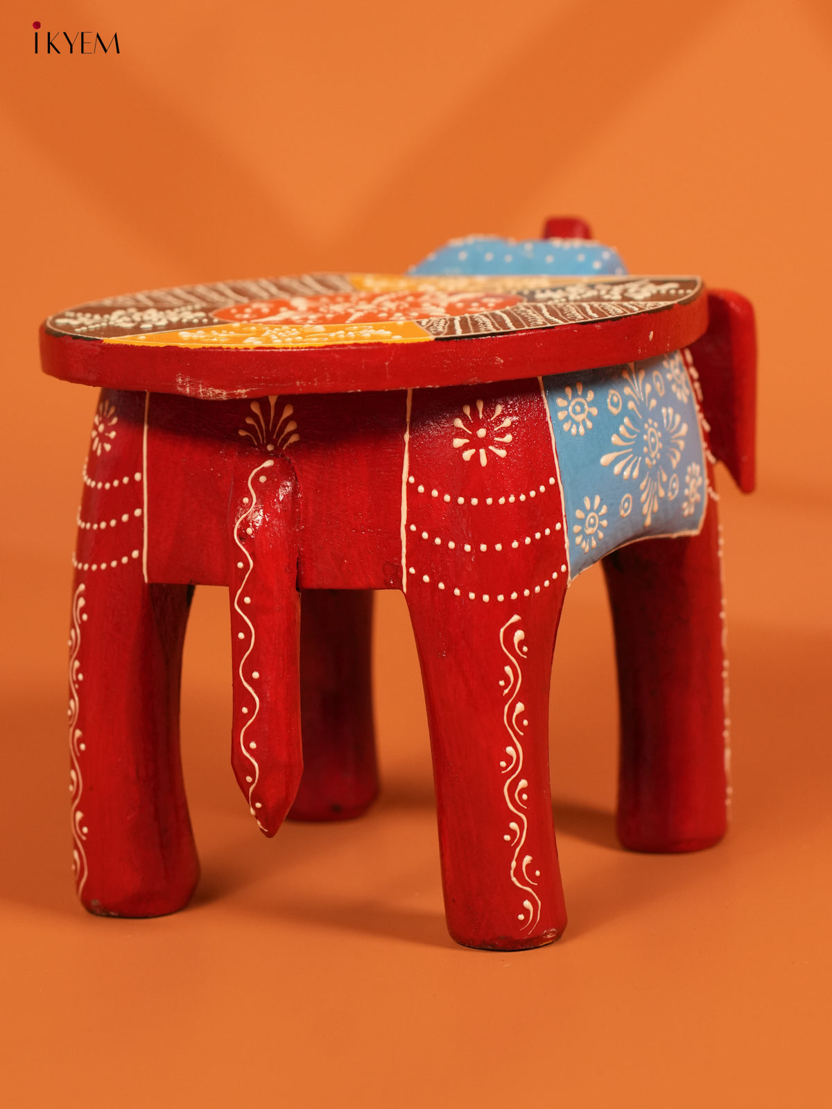 Hand painted Wooden Elephant Stool - 6inch