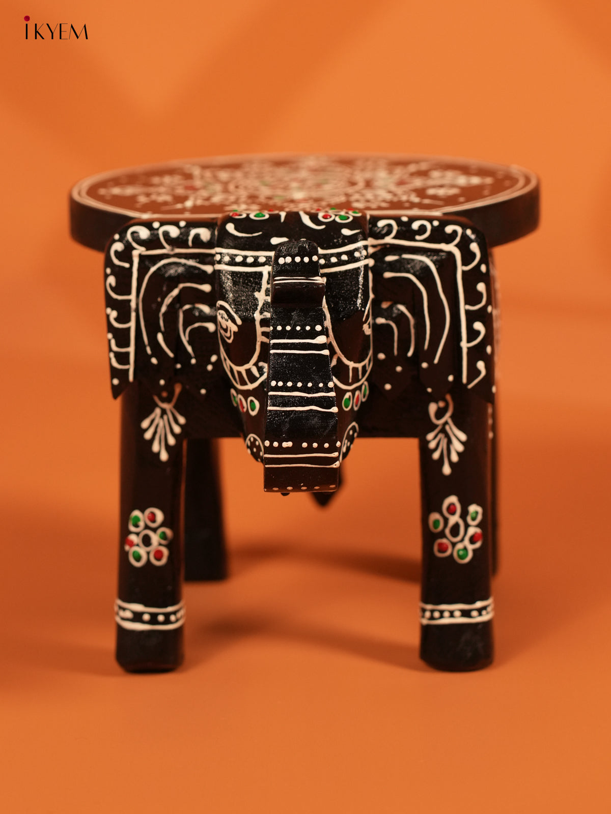 Hand painted Wooden Elephant Stool - 6inch