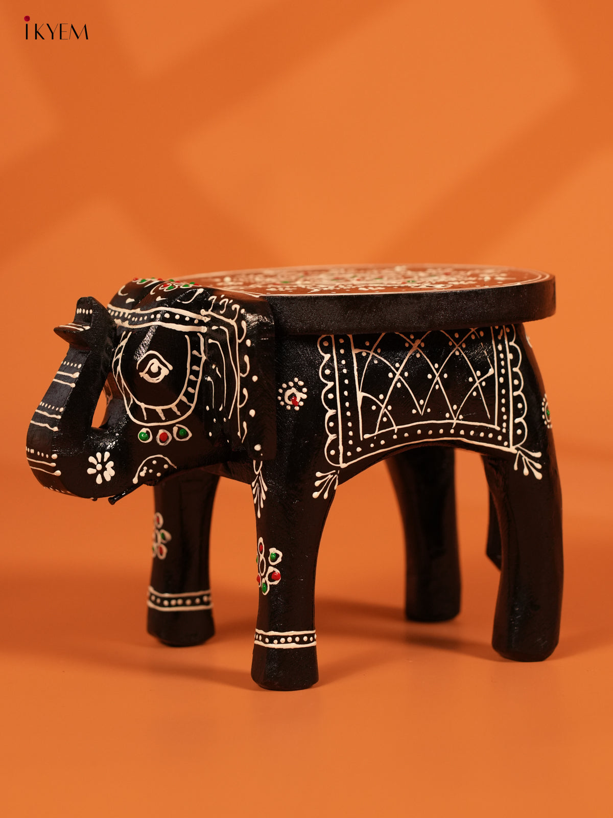 Hand painted Wooden Elephant Stool - 6inch