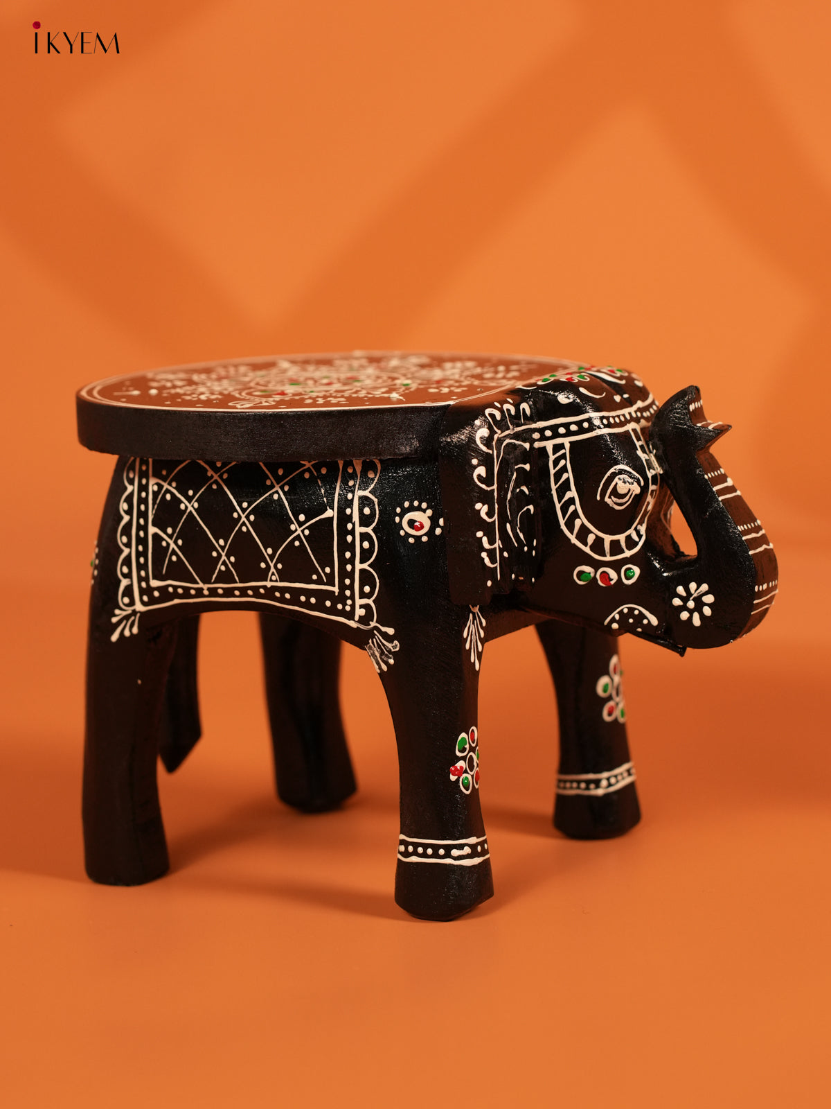 Hand painted Wooden Elephant Stool - 6inch