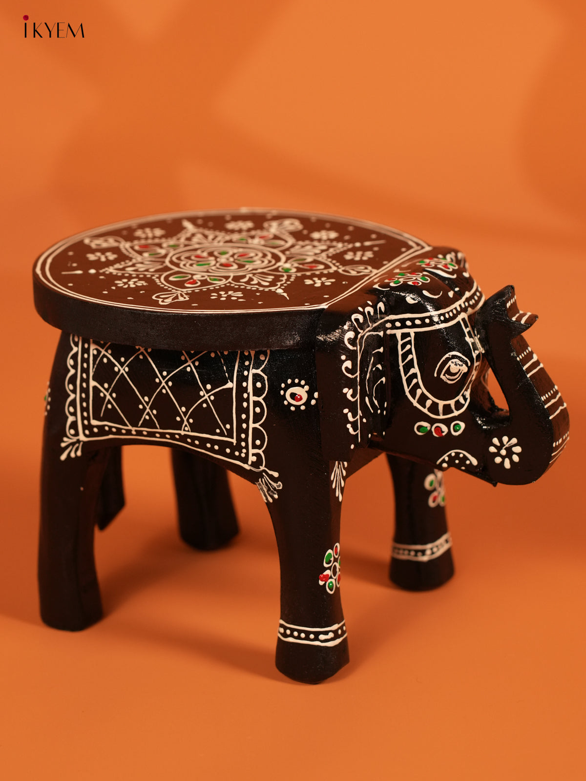 Hand painted Wooden Elephant Stool - 6inch