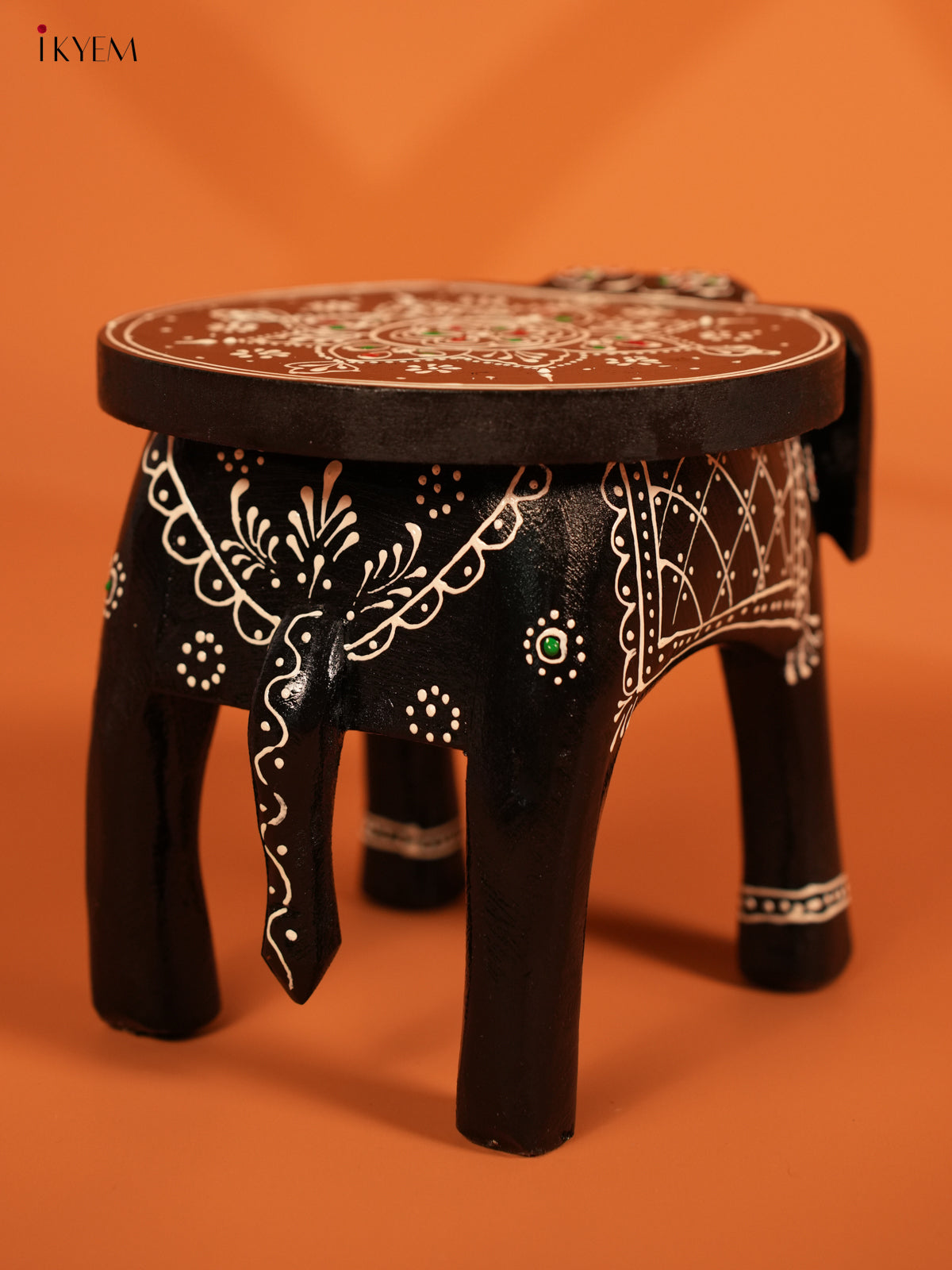 Hand painted Wooden Elephant Stool - 6inch