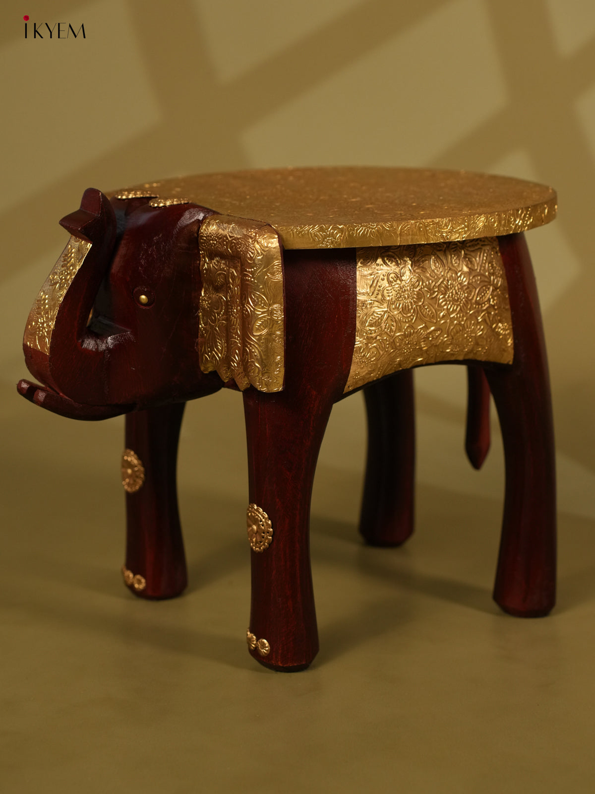 Brass Fitted Wooden Elephant Stool - 8inch - KL30118