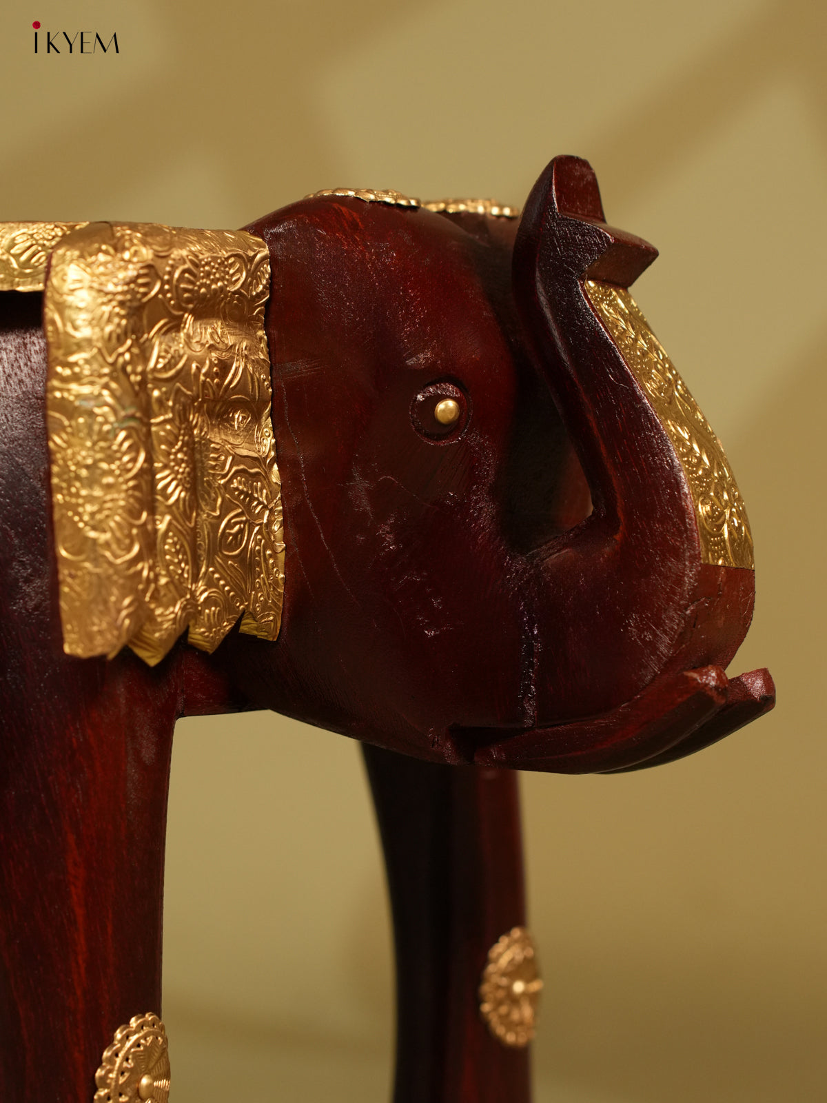 Brass Fitted Wooden Elephant Stool - 8inch - KL30118