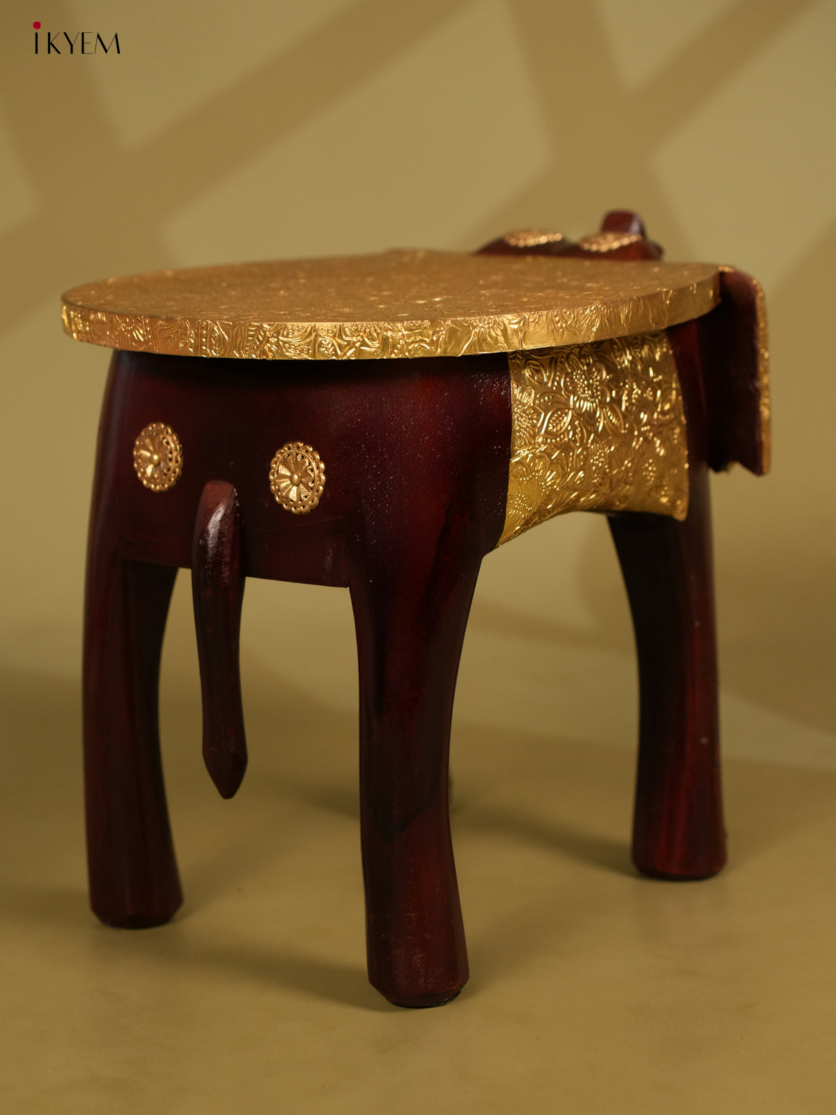 Brass Fitted Wooden Elephant Stool - 8inch - KL30118