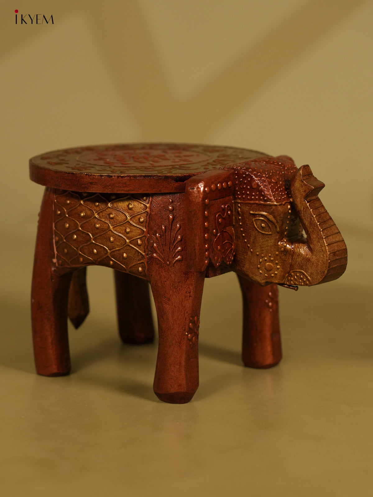 Hand painted Wooden Elephant Stool - 6inch