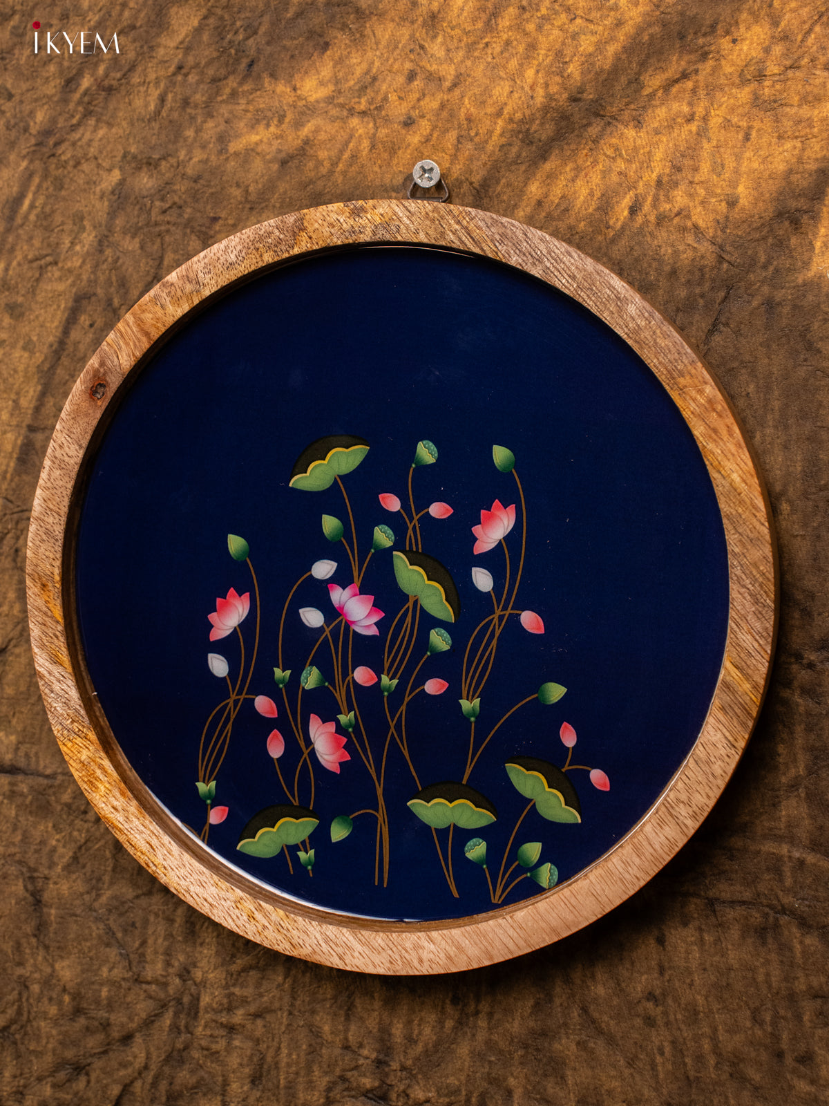 Wooden Digital Printed Wall Hanging Plate - 8 inch - Pichwai Lotus - KA11166