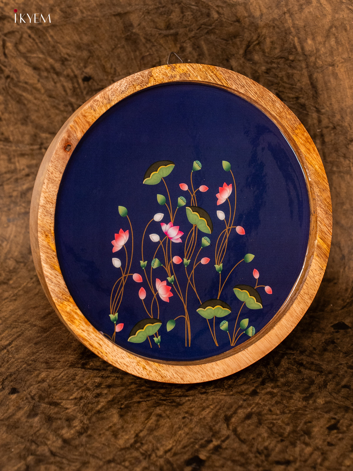 Wooden Digital Printed Wall Hanging Plate - 8 inch - Pichwai Lotus - KA11166