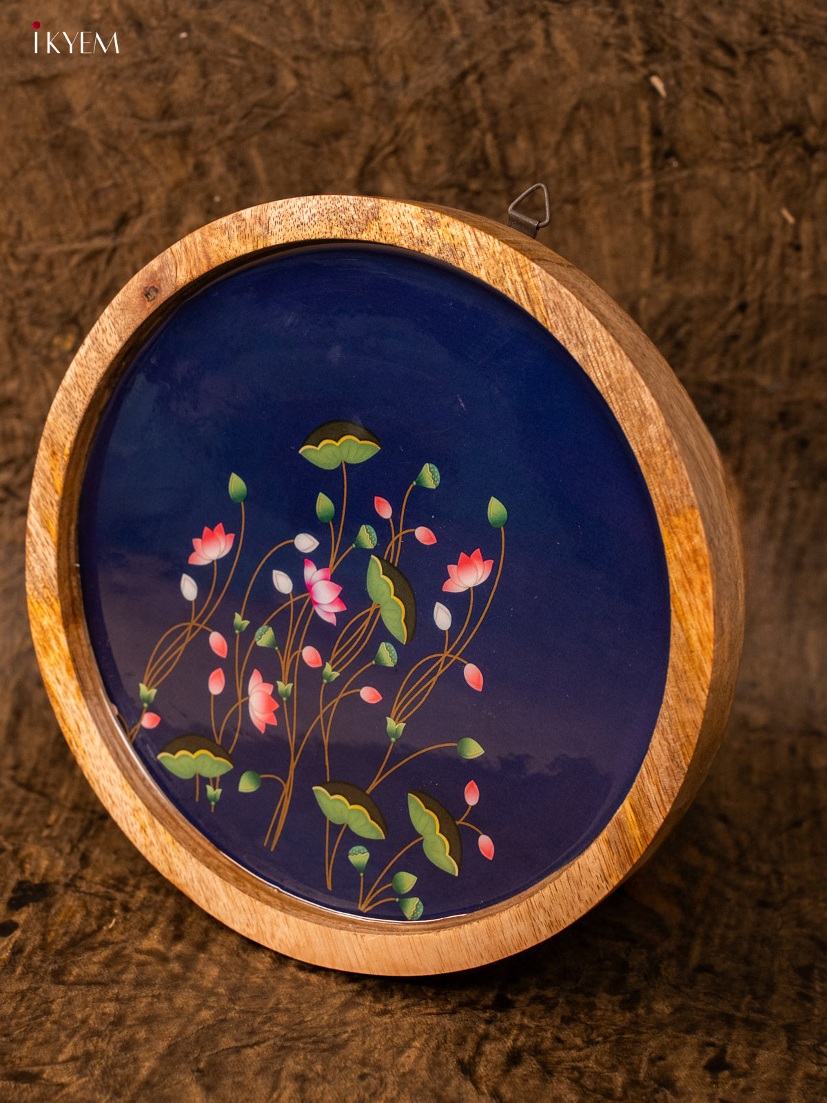 Wooden Digital Printed Wall Hanging Plate - 8 inch - Pichwai Lotus - KA11166