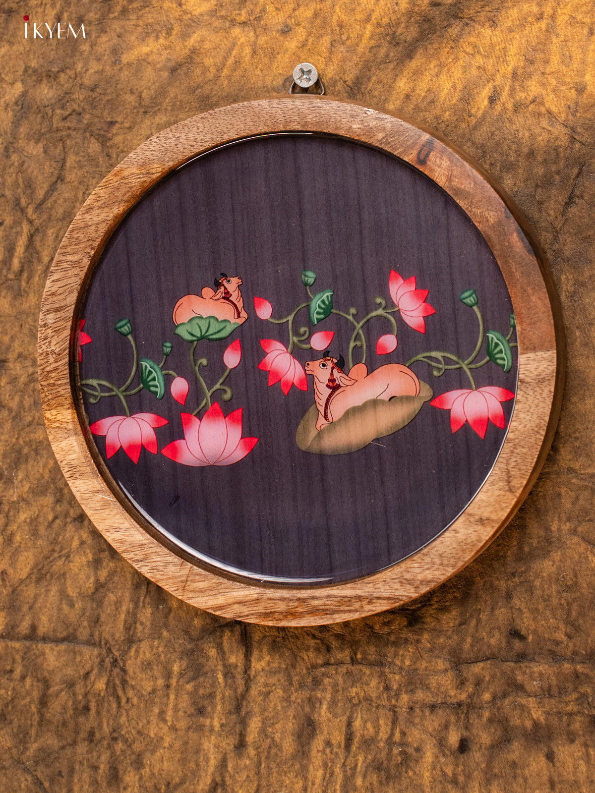 Wooden Digital Printed Wall Hanging Plate - 6 inch - Pichwai - KA11164