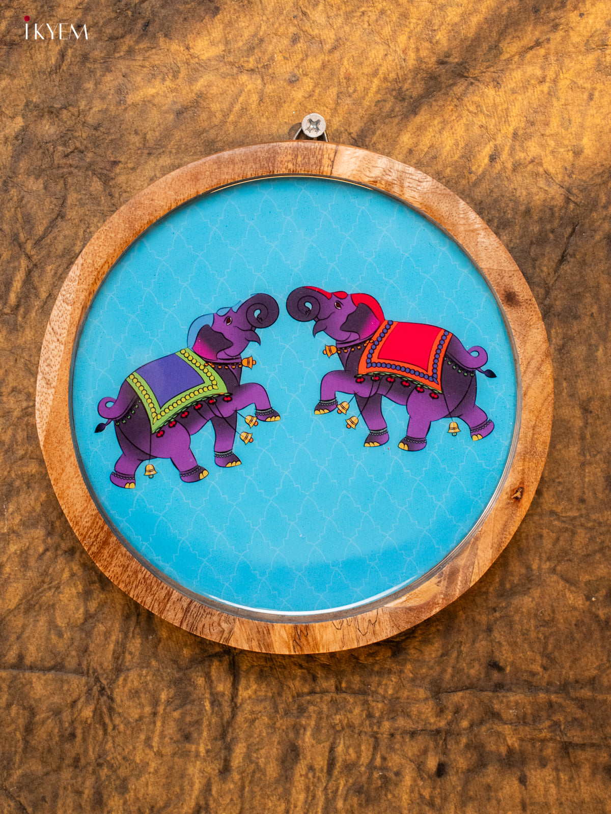 Wooden Digital Printed Wall Hanging Plate - 6 inch - Elephants - KA11165