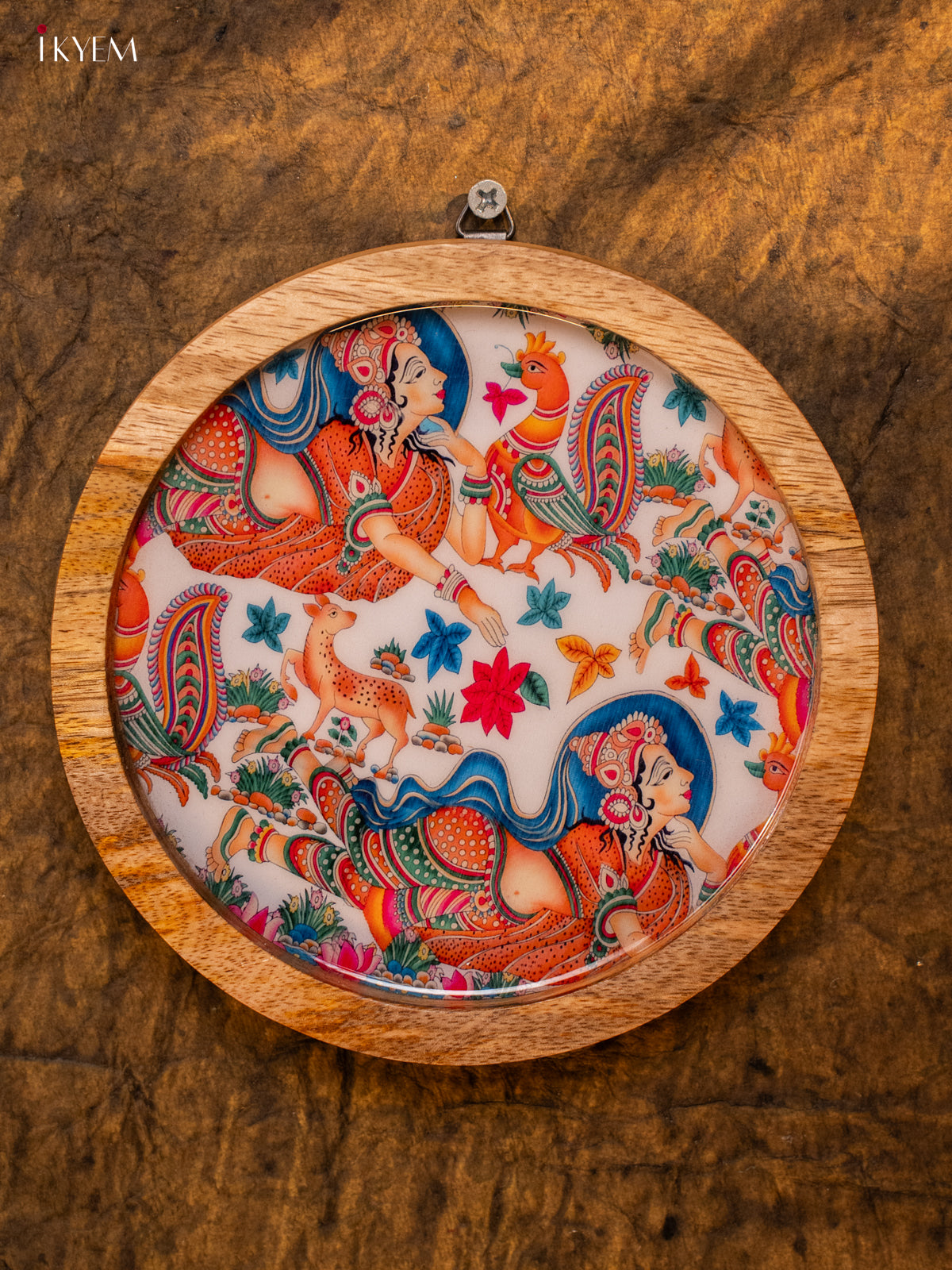 Wooden Digital Printed Wall Hanging Plate - 6 inch - Kalamkari - KA11163