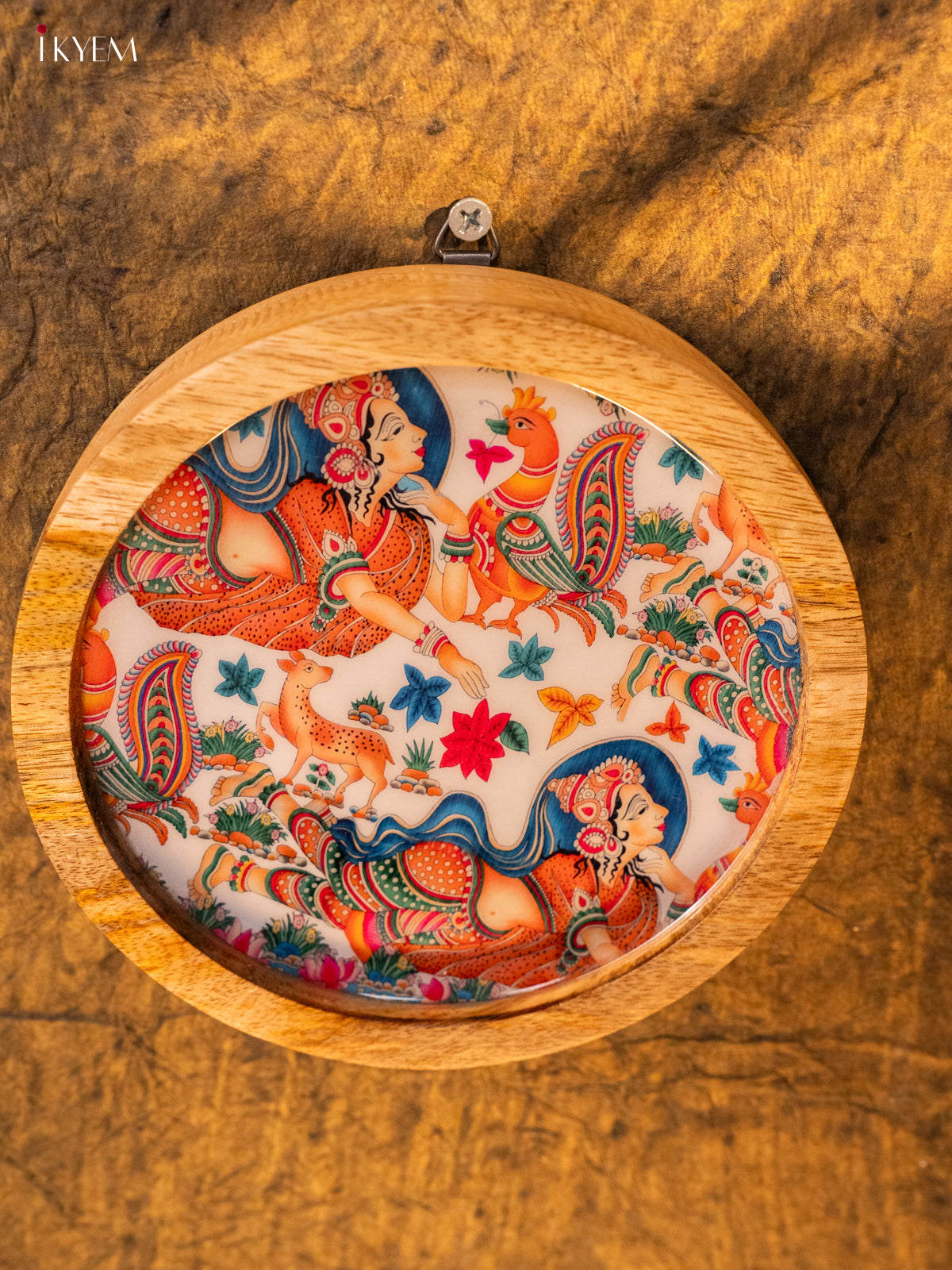 Wooden Digital Printed Wall Hanging Plate - 6 inch - Kalamkari - KA11163