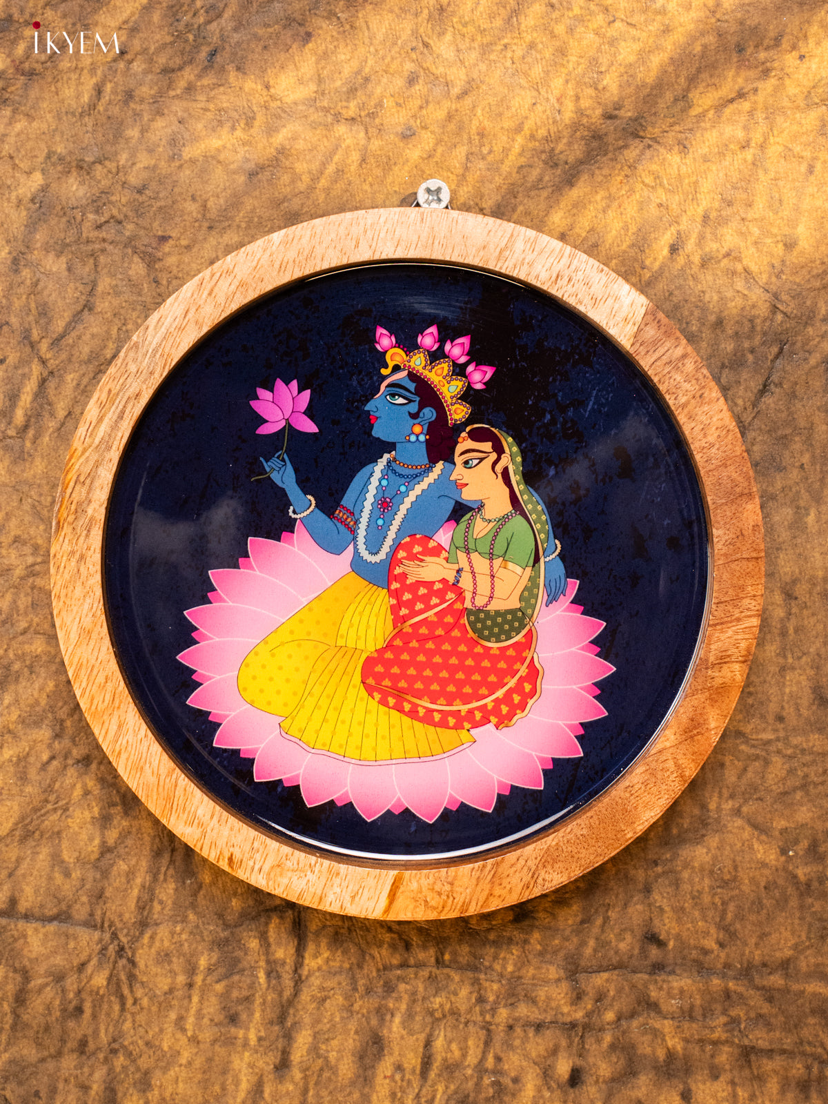 Wooden Digital Printed Wall Hanging Plate - 6 inch - Radhe Krishna - KA11162