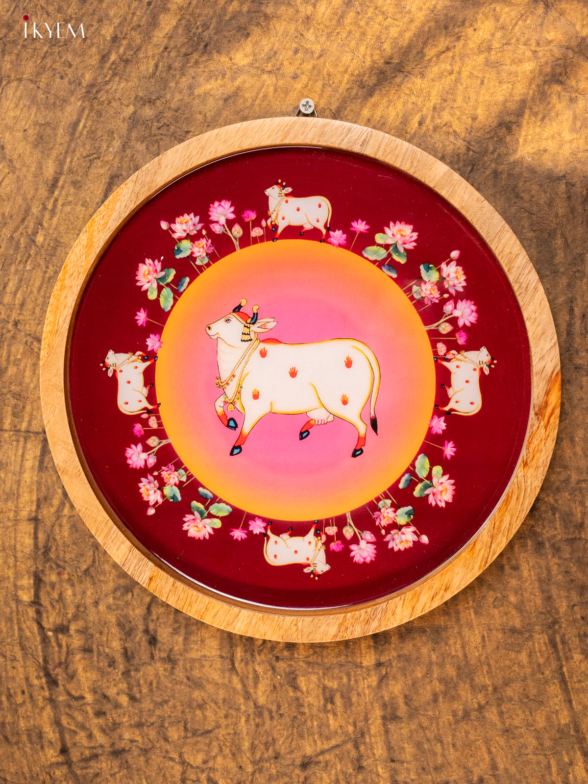 Wooden Digital Printed Wall Hanging Plate - 10 inch - Pichwai - KA11171