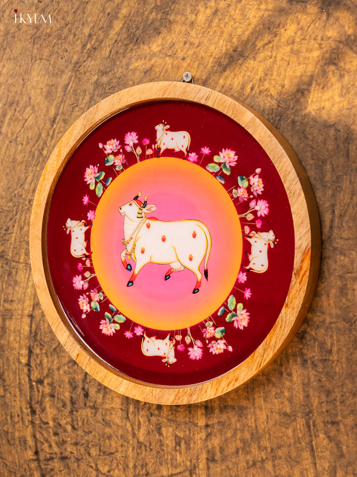 Wooden Digital Printed Wall Hanging Plate - 10 inch - Pichwai - KA11171