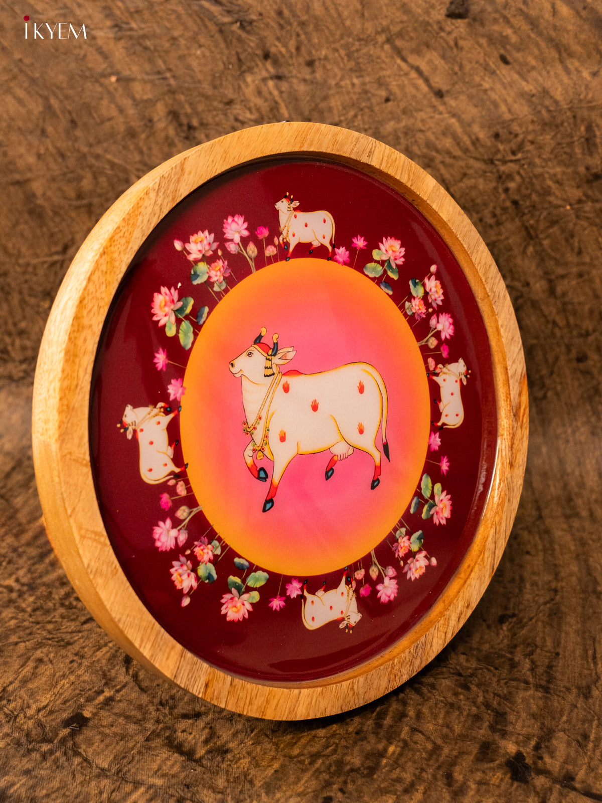 Wooden Digital Printed Wall Hanging Plate - 10 inch - Pichwai - KA11171