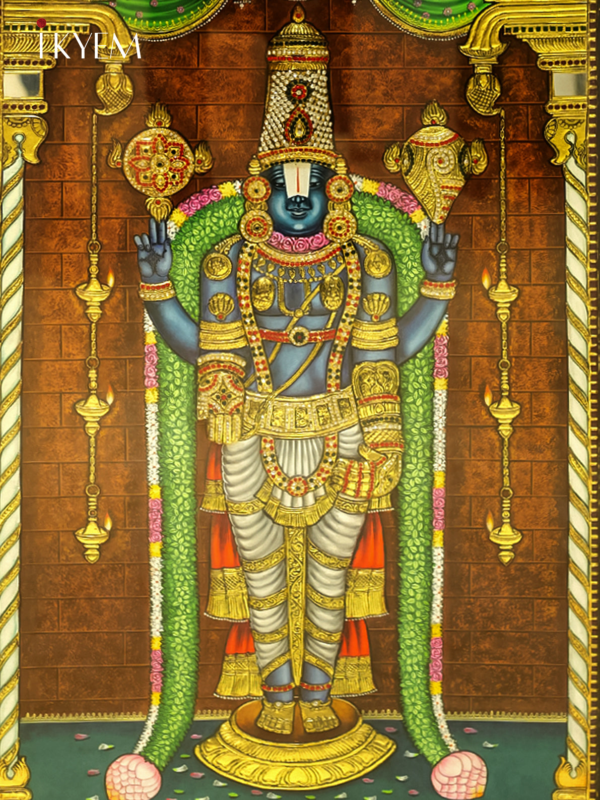 3D Handcrafted & Hainpainted Venkatachalapathy Balaji Tanjore Painting (3 ft by 2)