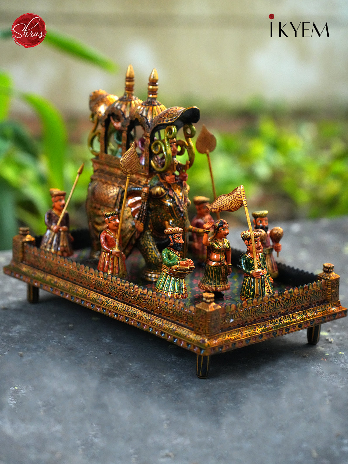 Wooden Handpainted Elephant Ambari with soldiers parade with Pure Gold Foil work