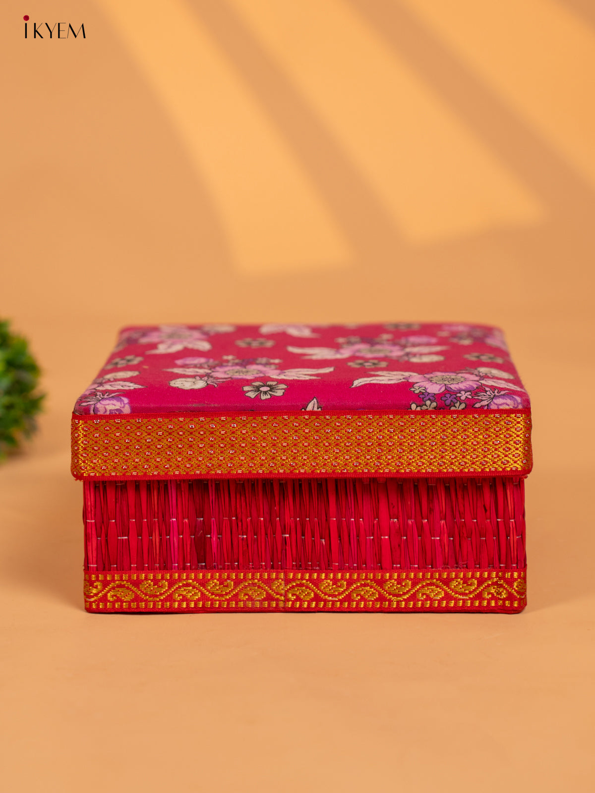 Foldable Korai Box with Kalamkari Fabric Top - Assorted Colours - KB11123