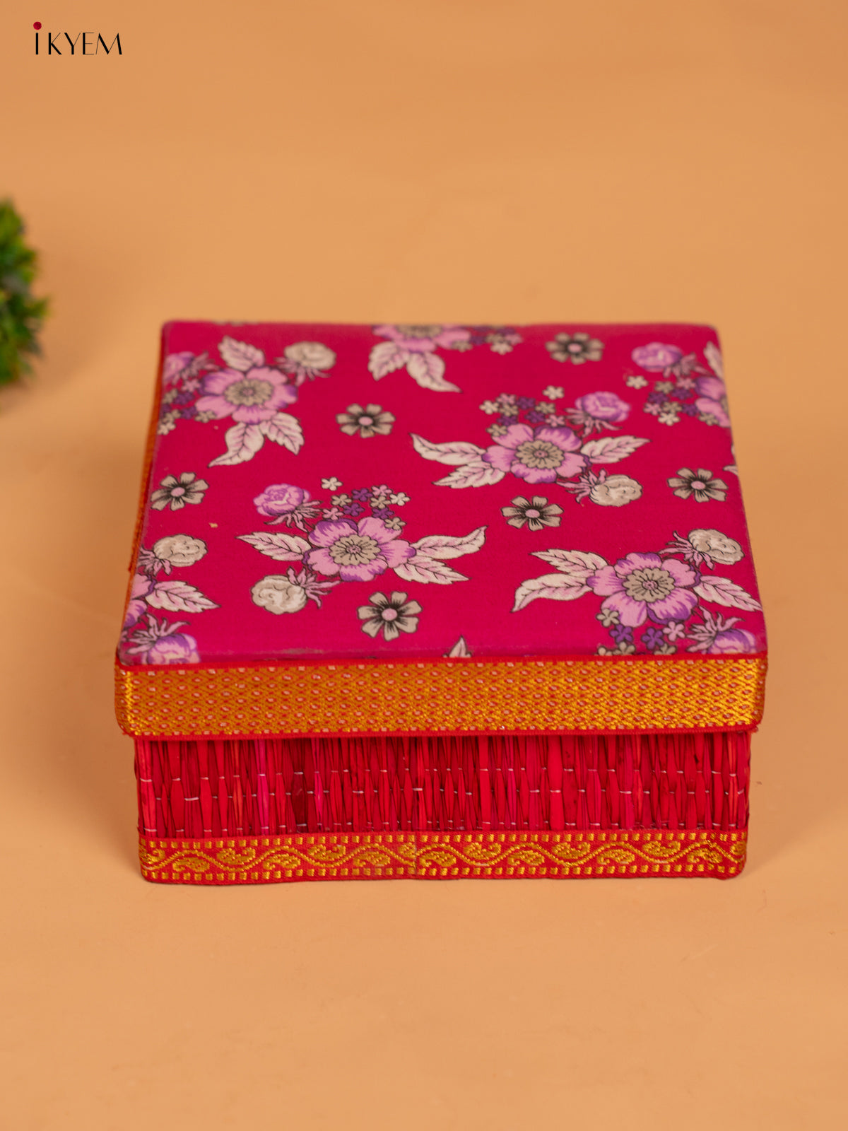 Foldable Korai Box with Kalamkari Fabric Top - Assorted Colours - KB11123