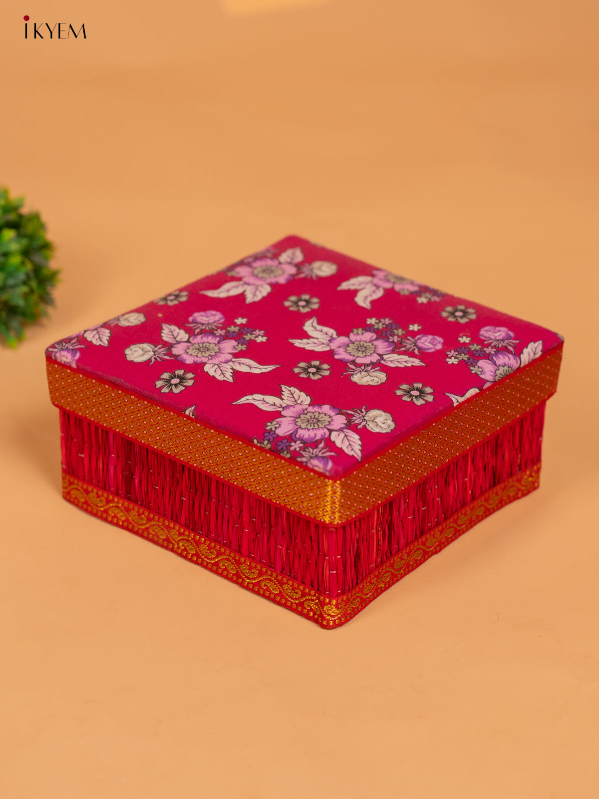 Foldable Korai Box with Kalamkari Fabric Top - Assorted Colours - KB11123