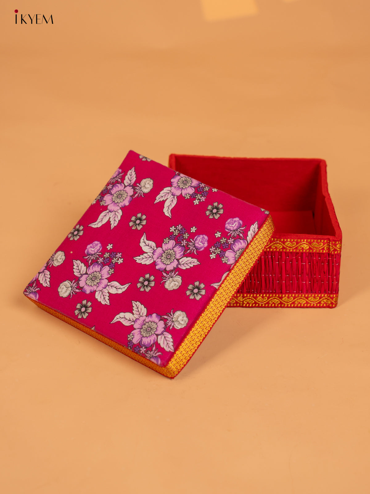 Foldable Korai Box with Kalamkari Fabric Top - Assorted Colours - KB11123