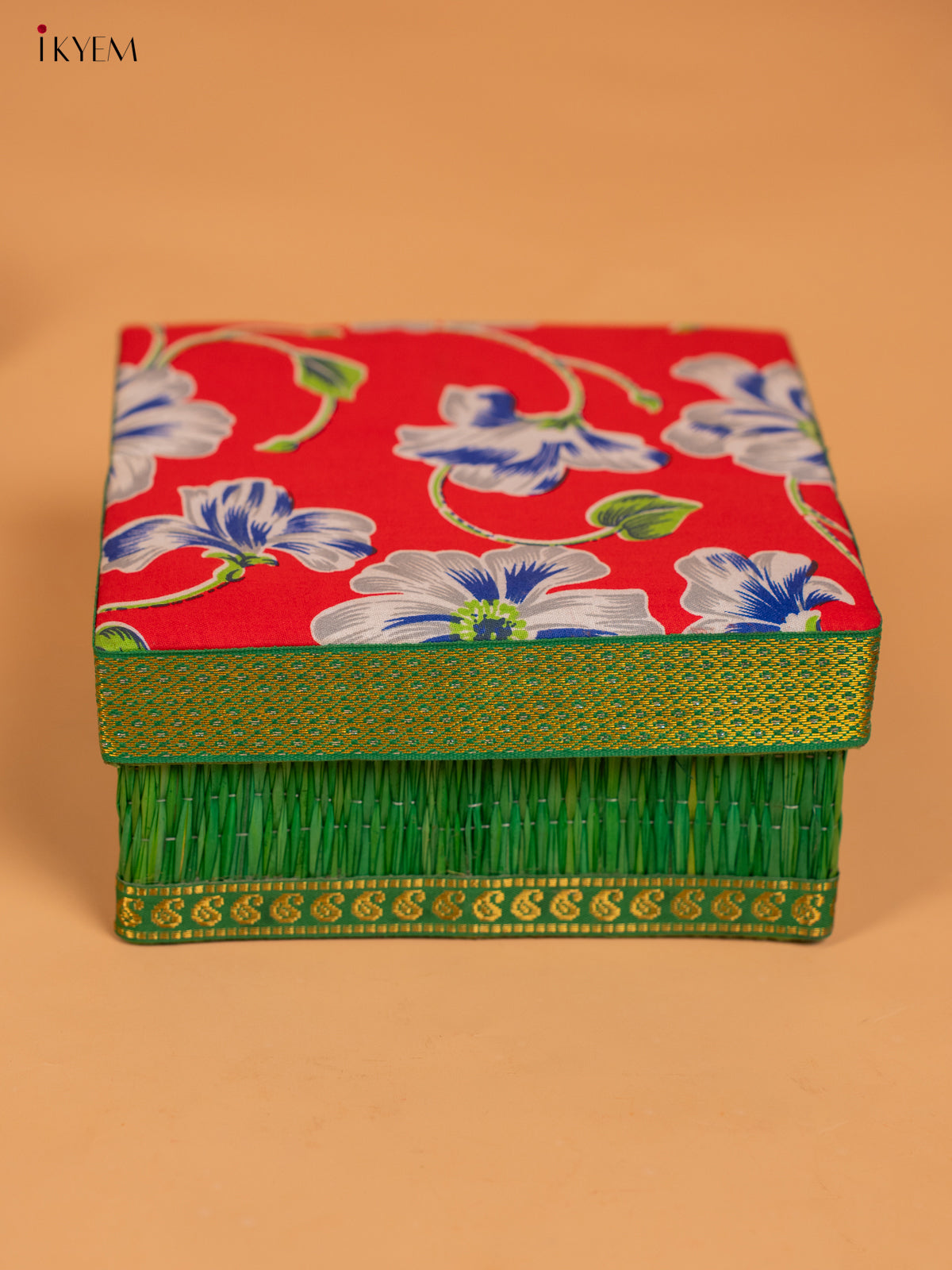 Foldable Korai Box with Kalamkari Fabric Top - Assorted Colours - KB11123