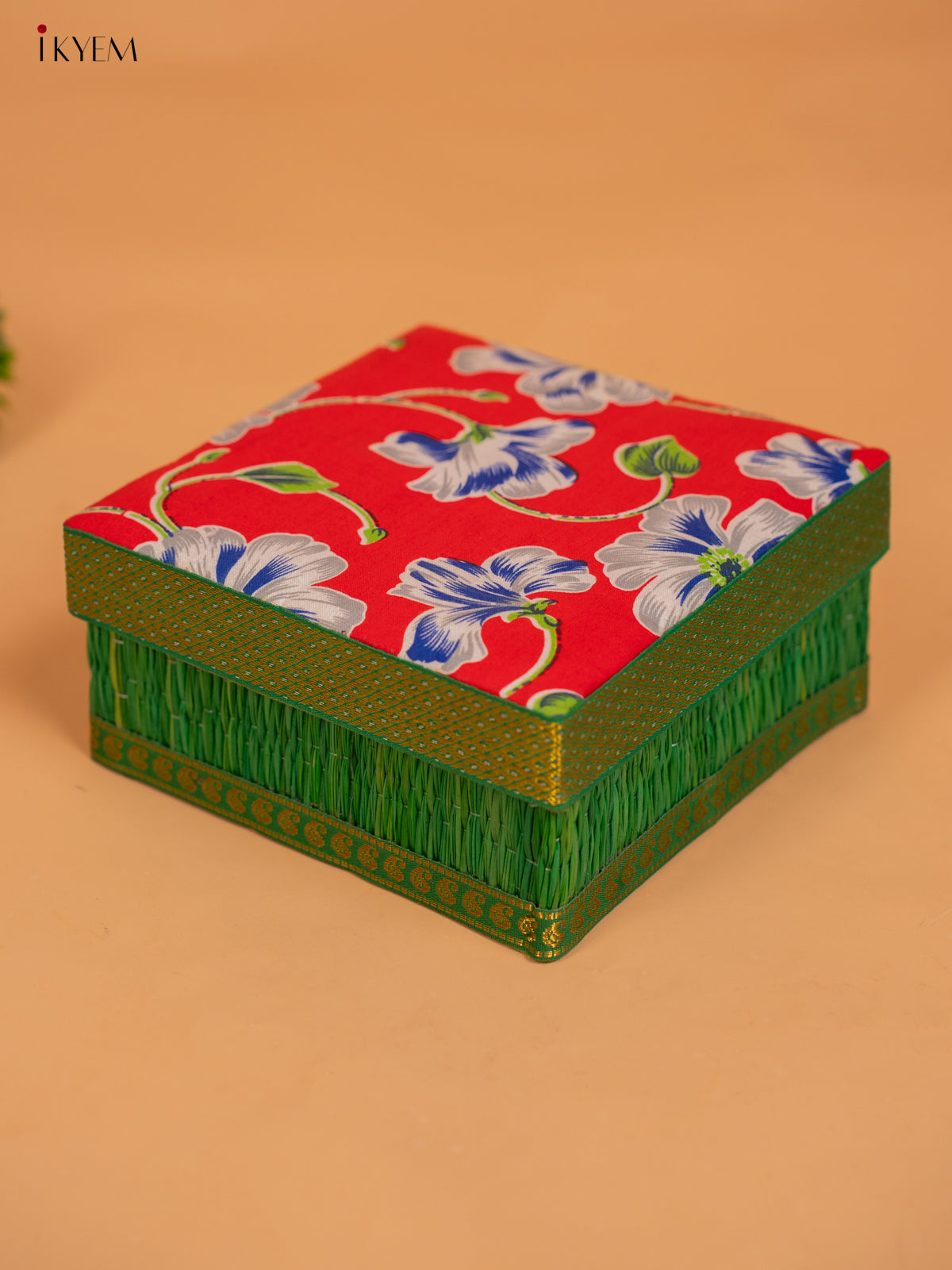 Foldable Korai Box with Kalamkari Fabric Top - Assorted Colours - KB11123