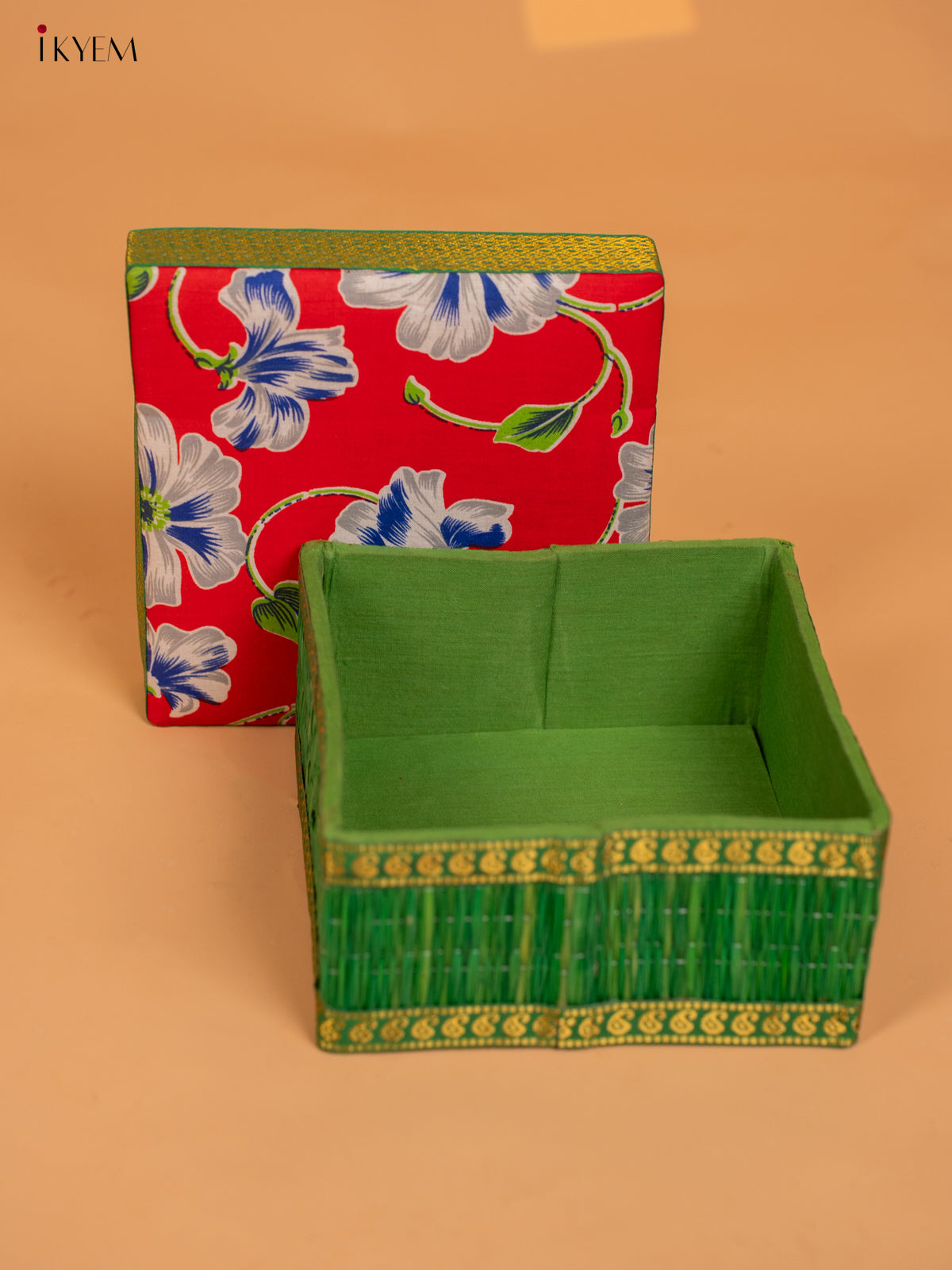 Foldable Korai Box with Kalamkari Fabric Top - Assorted Colours - KB11123