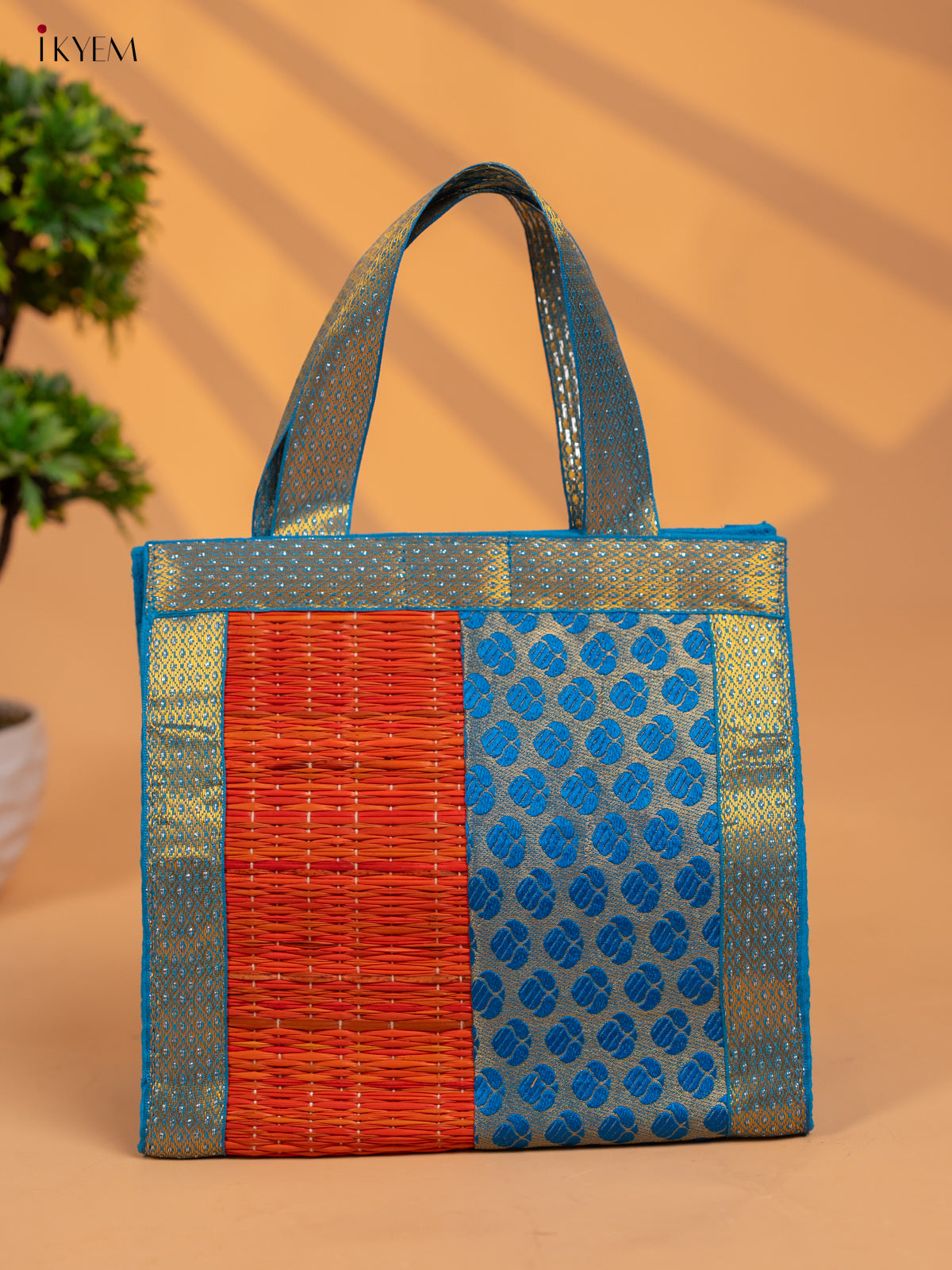 Half & Half Korai Bag with Banarasi Fabric-10 Inch - KB11120