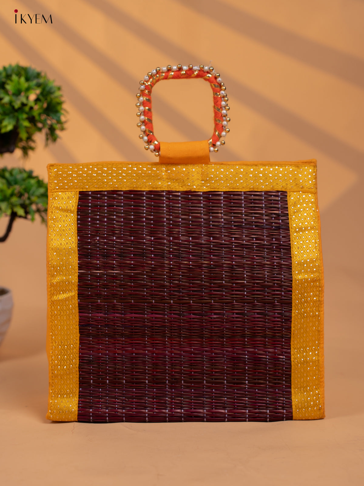 Colourful Korai Bag with Banarasi Borders & Embellished Handle - KB11119