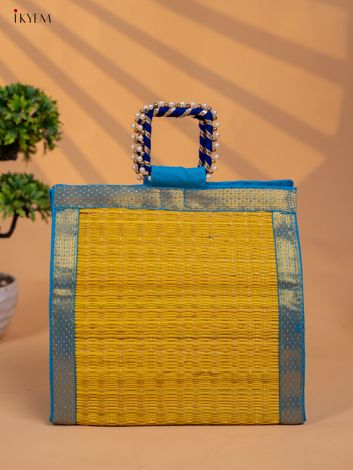 Colourful Korai Bag with Banarasi Borders & Embellished Handle - KB11119