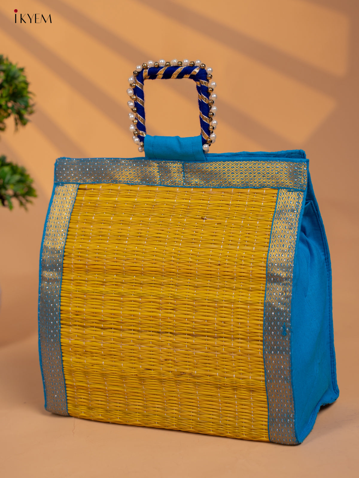 Colourful Korai Bag with Banarasi Borders & Embellished Handle - KB11119