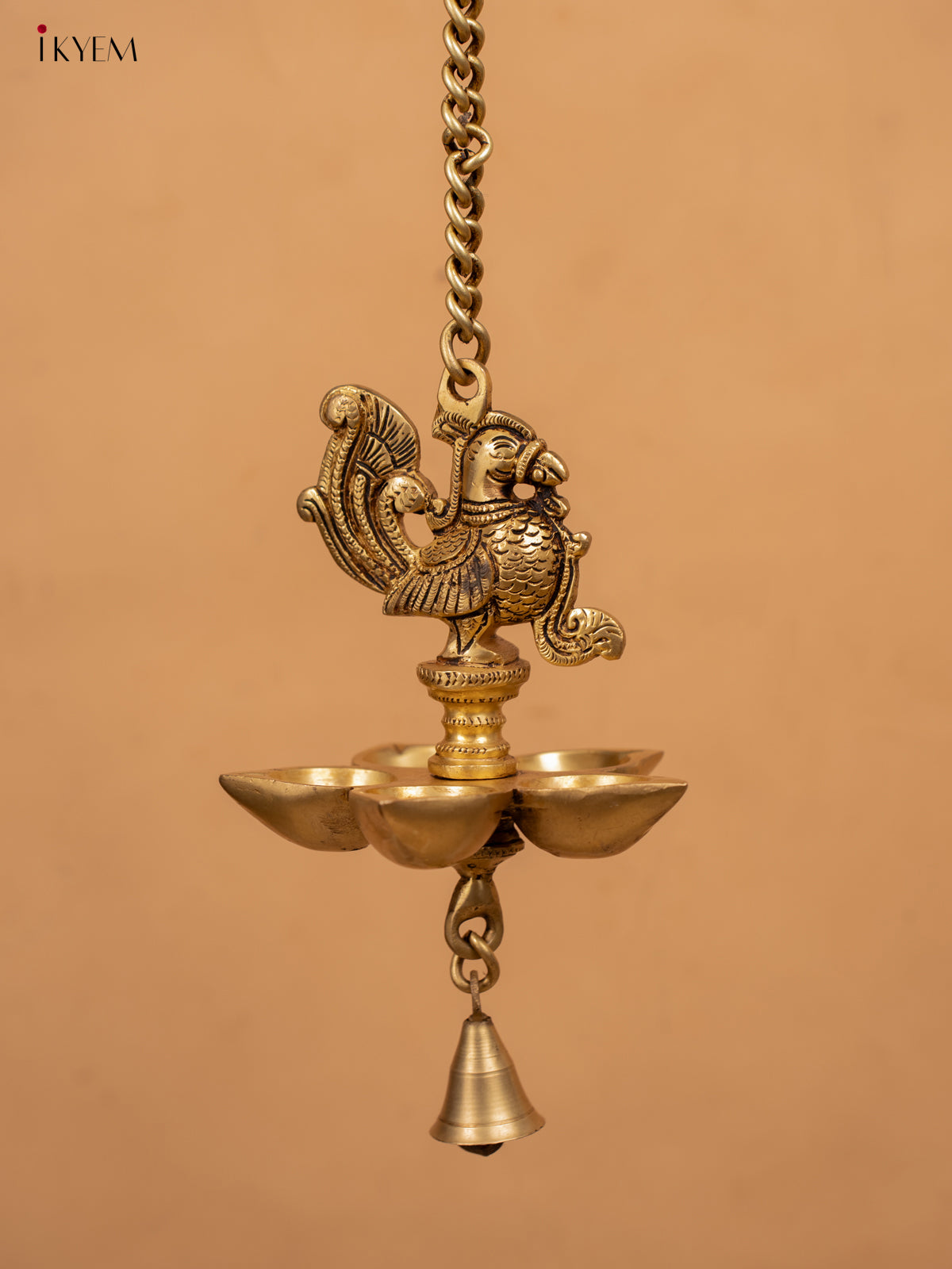 Brass 5-Face Peacock Hanging Diya with Bell - KB12117