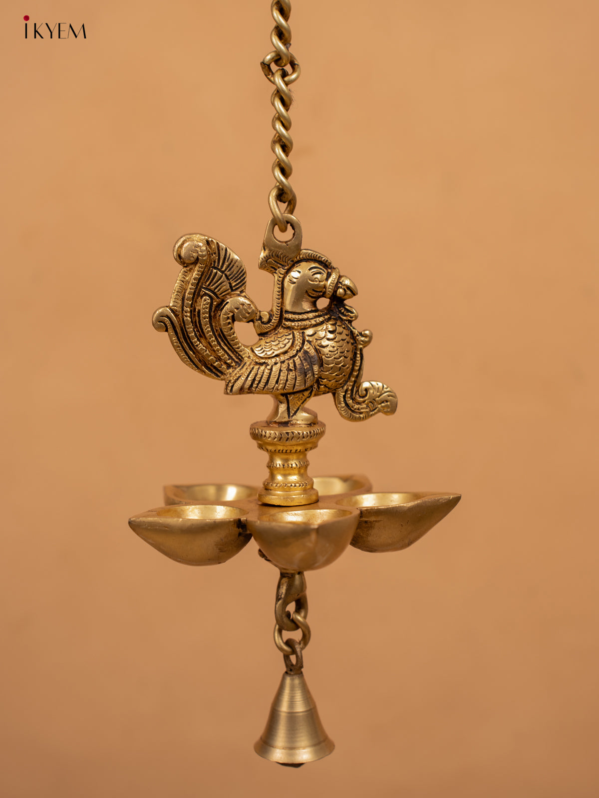 Brass 5-Face Peacock Hanging Diya with Bell - KB12117