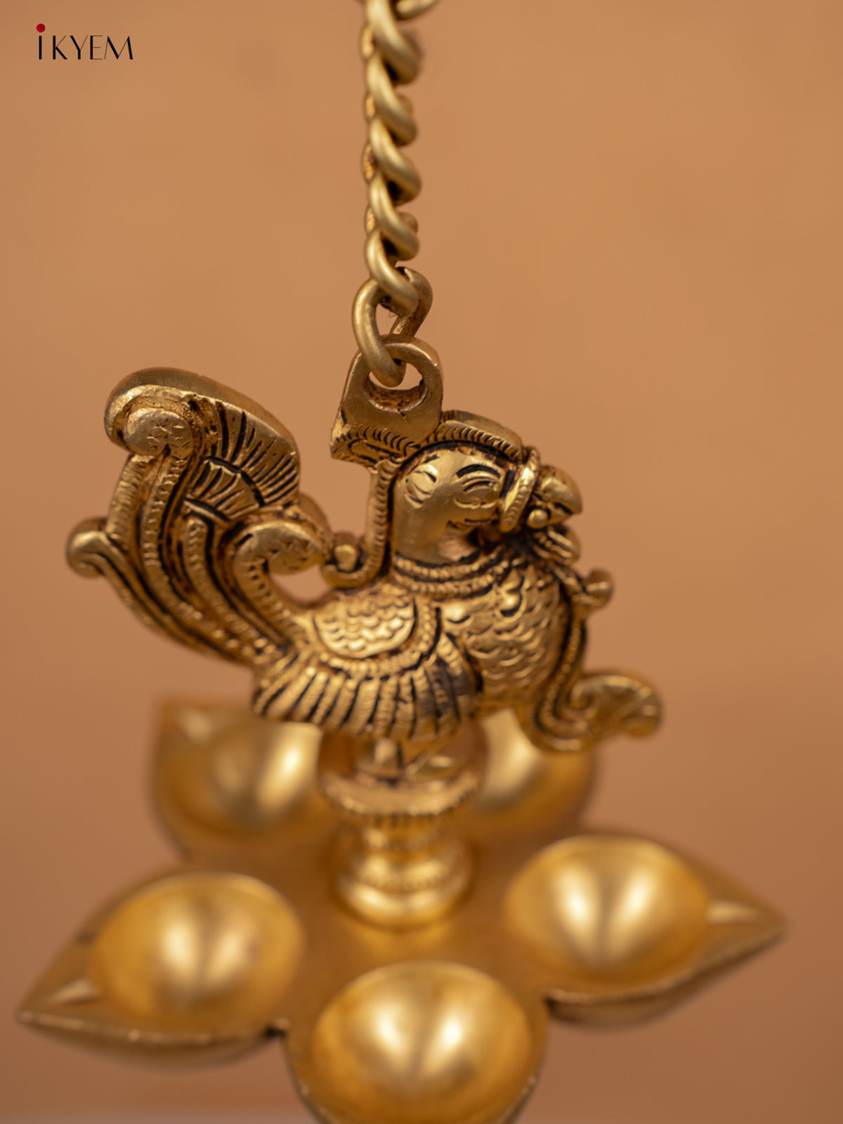 Brass 5-Face Peacock Hanging Diya with Bell - KB12117